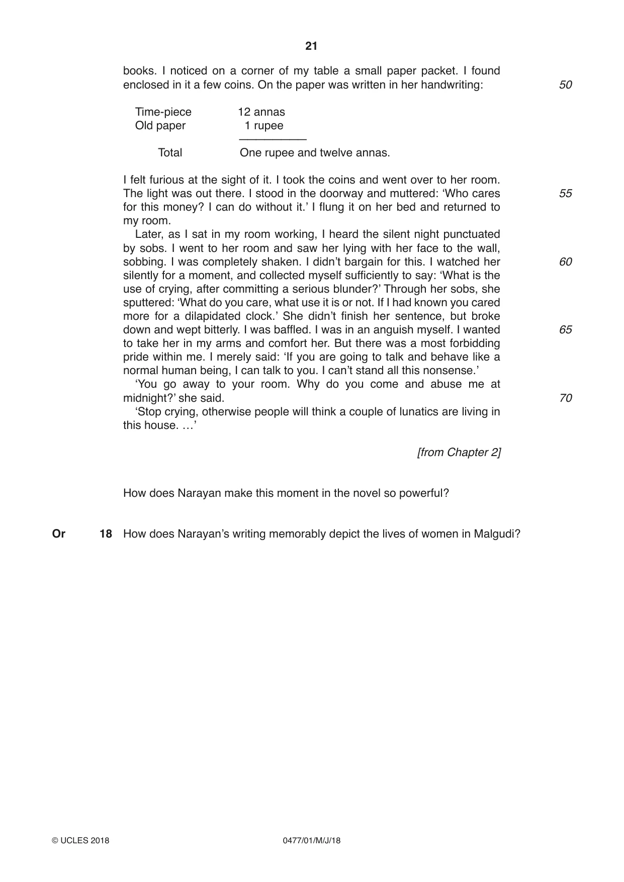 Cambridge IGCSE English - Literature (9-1) (UK only) 0477 2018 May/June Paper 1 · Variant 0 question paper, page 21 of 24