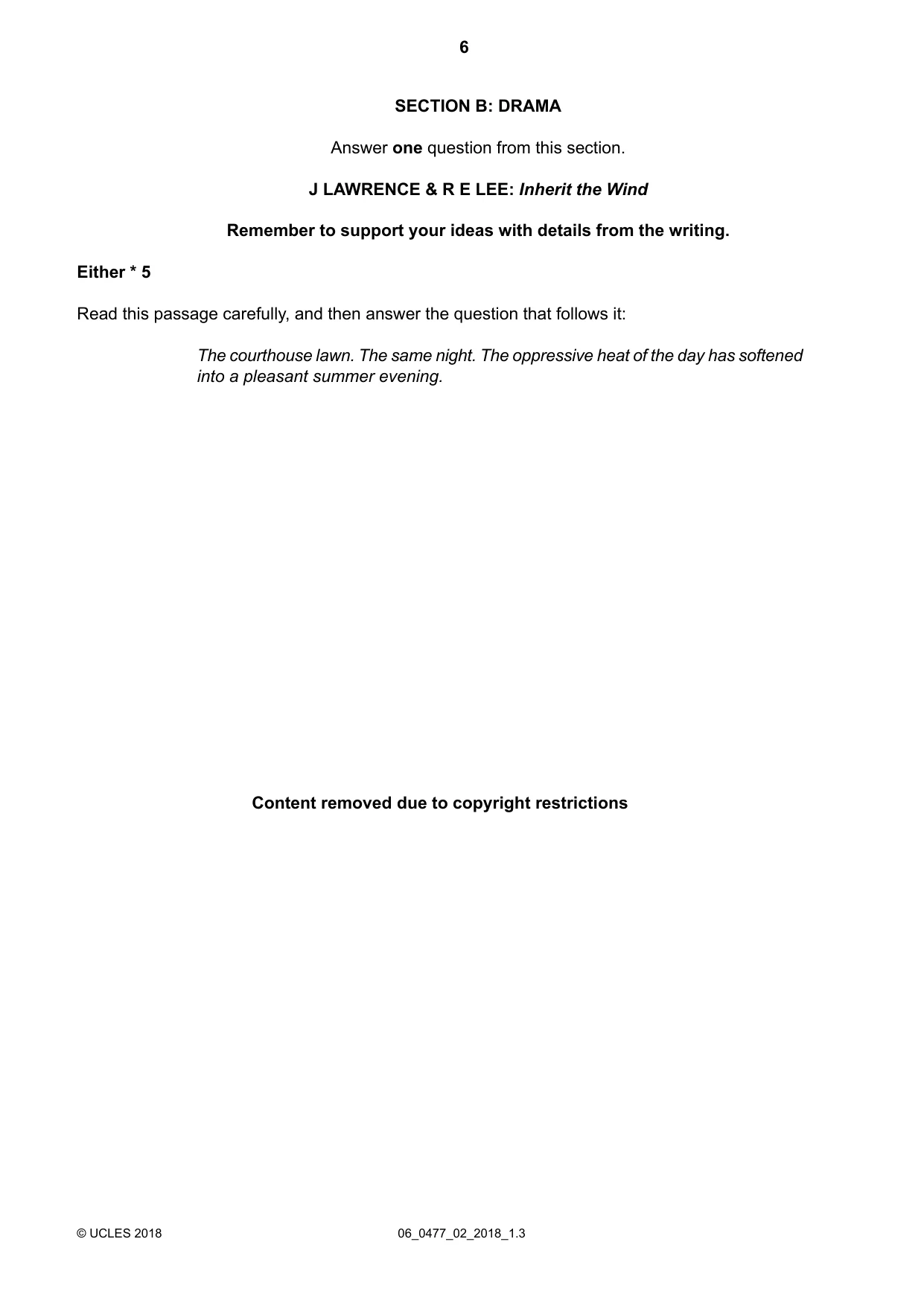 Cambridge IGCSE English - Literature (9-1) (UK only) 0477 2018 May/June Paper 2 · Variant 0 question paper, page 6 of 12