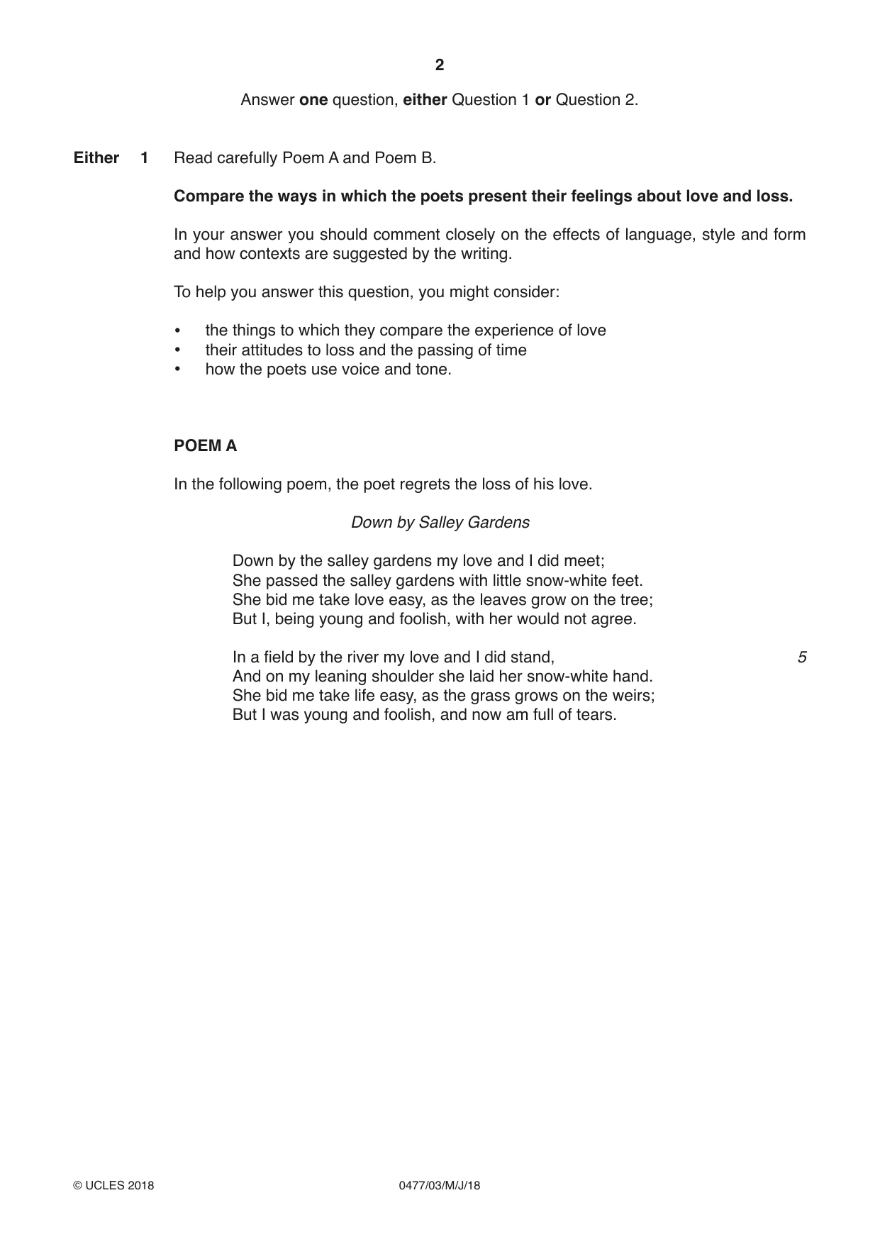Cambridge IGCSE English - Literature (9-1) (UK only) 0477 2018 May/June Paper 3 · Variant 0 question paper, page 2 of 8