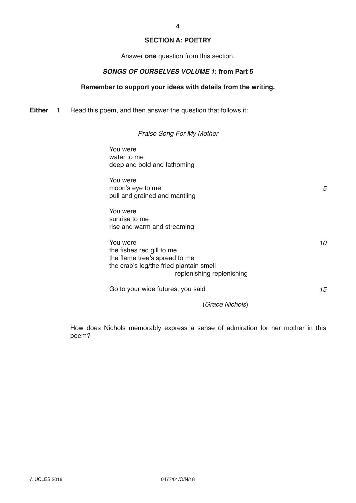 Cambridge IGCSE English - Literature (9-1) (UK only) 0477 2018 Oct/Nov Paper 1 · Variant 0 question paper, page 4 of 24