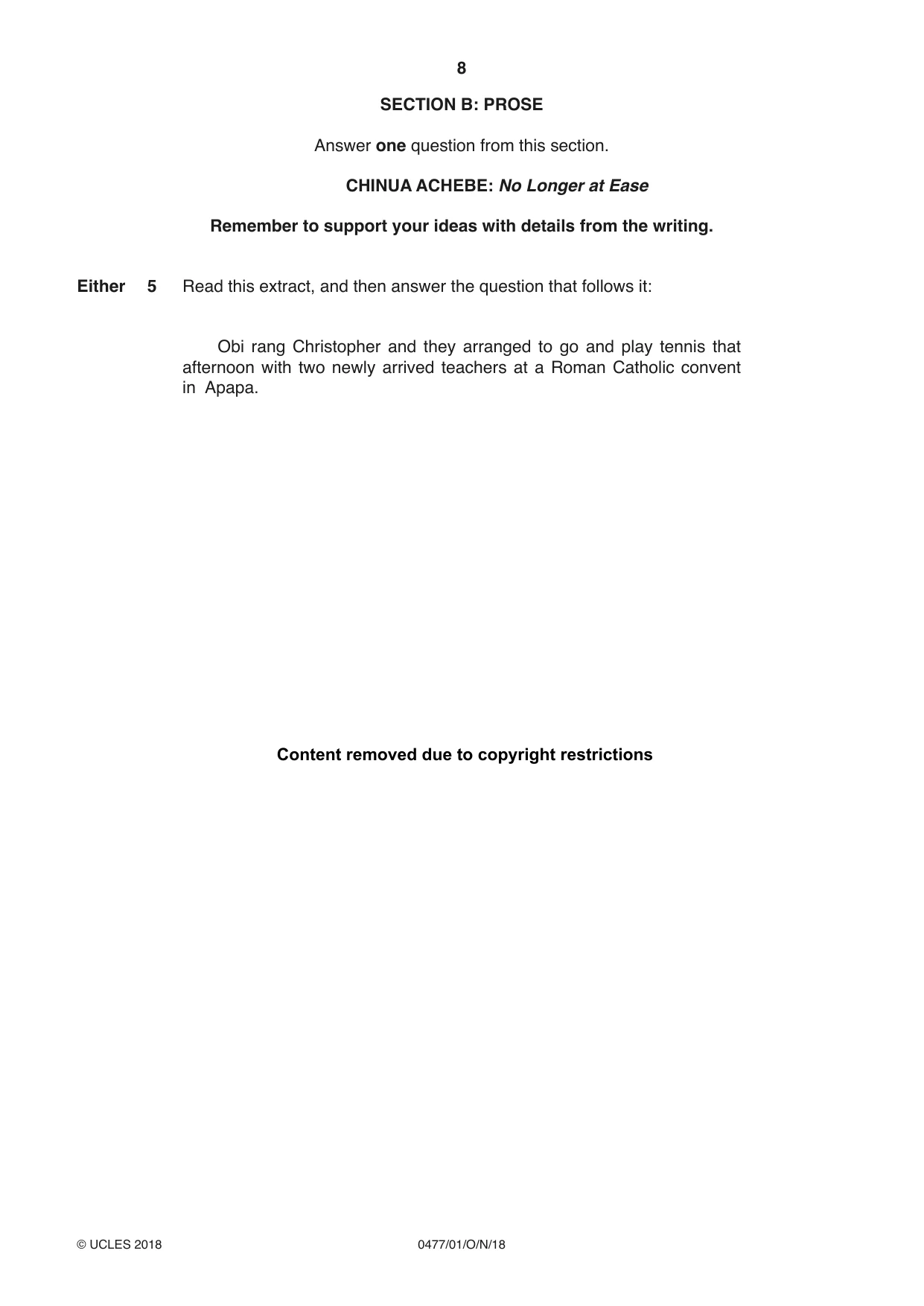 Cambridge IGCSE English - Literature (9-1) (UK only) 0477 2018 Oct/Nov Paper 1 · Variant 0 question paper, page 8 of 24