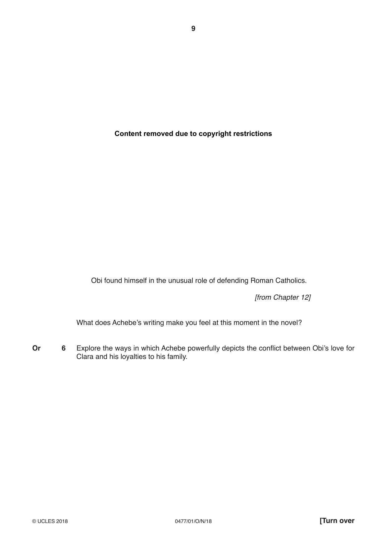 Cambridge IGCSE English - Literature (9-1) (UK only) 0477 2018 Oct/Nov Paper 1 · Variant 0 question paper, page 9 of 24