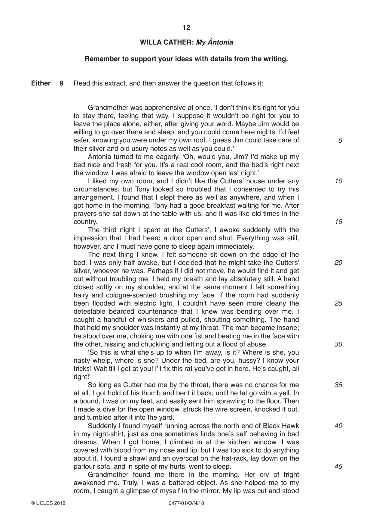 Cambridge IGCSE English - Literature (9-1) (UK only) 0477 2018 Oct/Nov Paper 1 · Variant 0 question paper, page 12 of 24