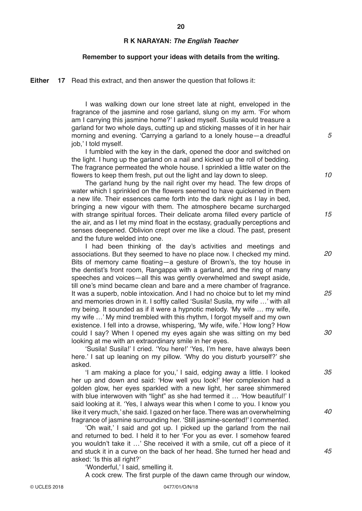 Cambridge IGCSE English - Literature (9-1) (UK only) 0477 2018 Oct/Nov Paper 1 · Variant 0 question paper, page 20 of 24