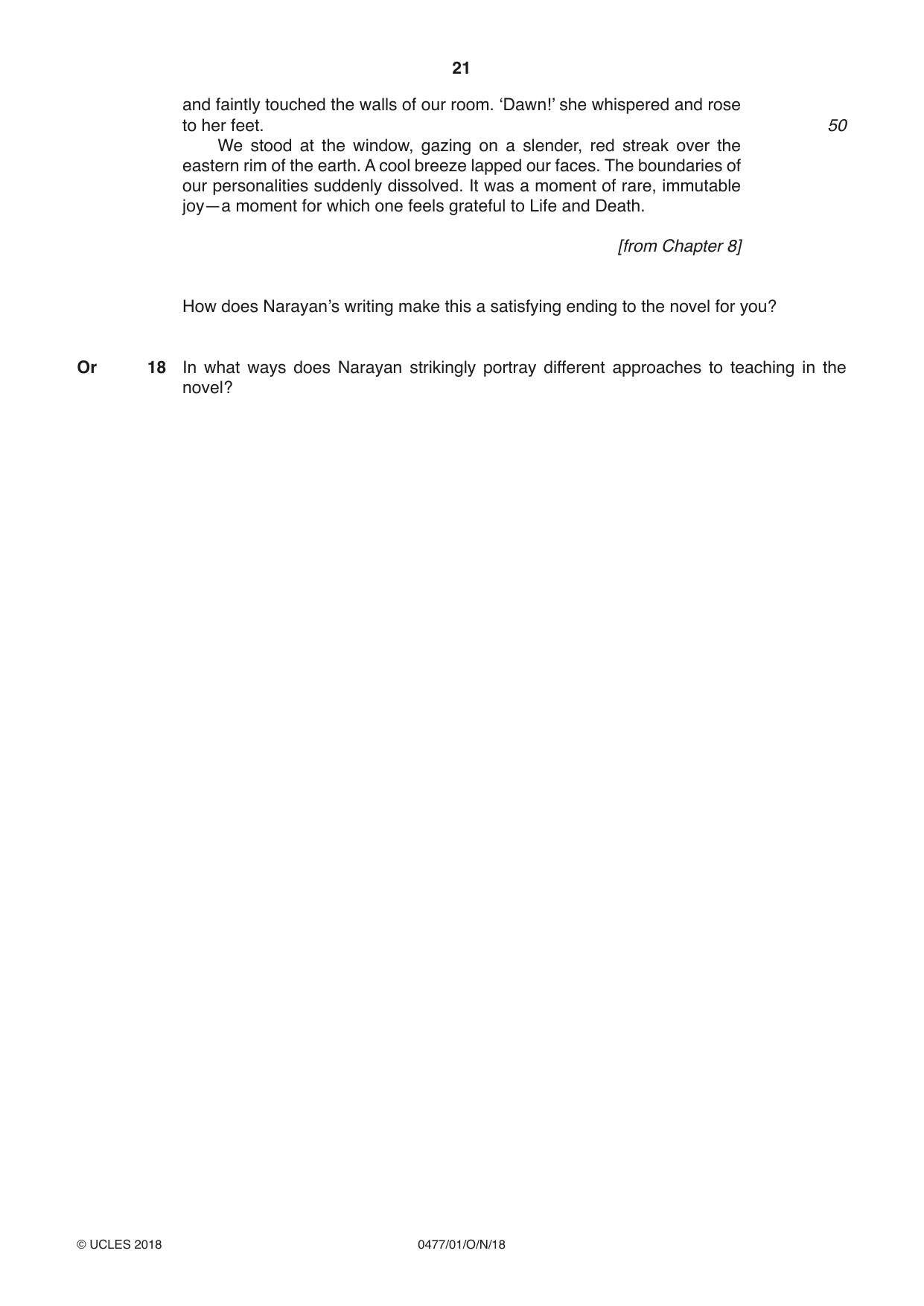 Cambridge IGCSE English - Literature (9-1) (UK only) 0477 2018 Oct/Nov Paper 1 · Variant 0 question paper, page 21 of 24