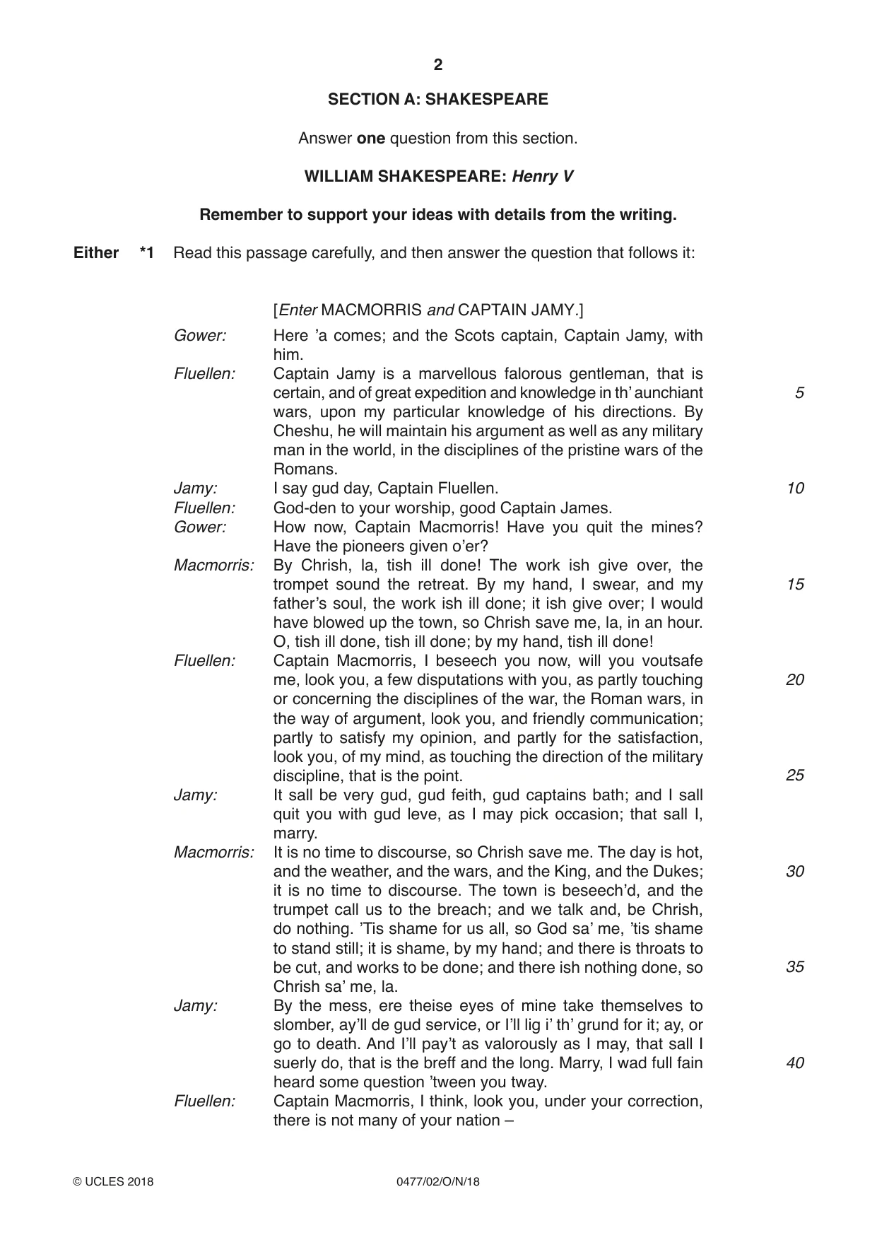 Cambridge IGCSE English - Literature (9-1) (UK only) 0477 2018 Oct/Nov Paper 2 · Variant 0 question paper, page 2 of 12