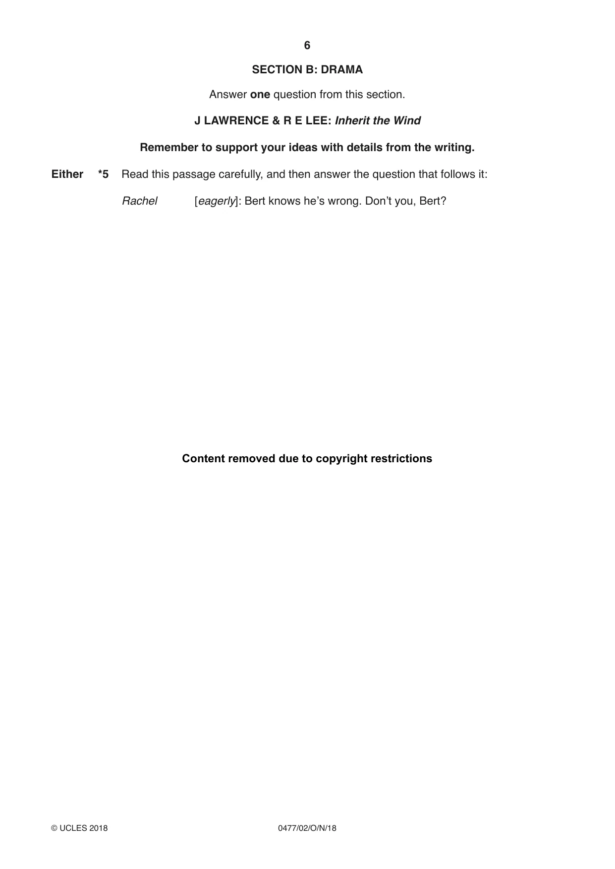 Cambridge IGCSE English - Literature (9-1) (UK only) 0477 2018 Oct/Nov Paper 2 · Variant 0 question paper, page 6 of 12