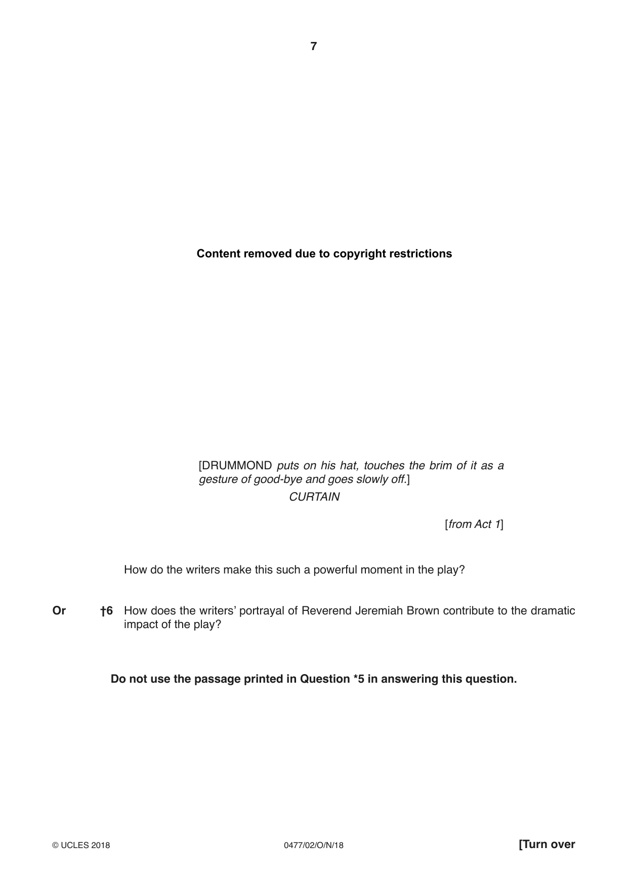 Cambridge IGCSE English - Literature (9-1) (UK only) 0477 2018 Oct/Nov Paper 2 · Variant 0 question paper, page 7 of 12