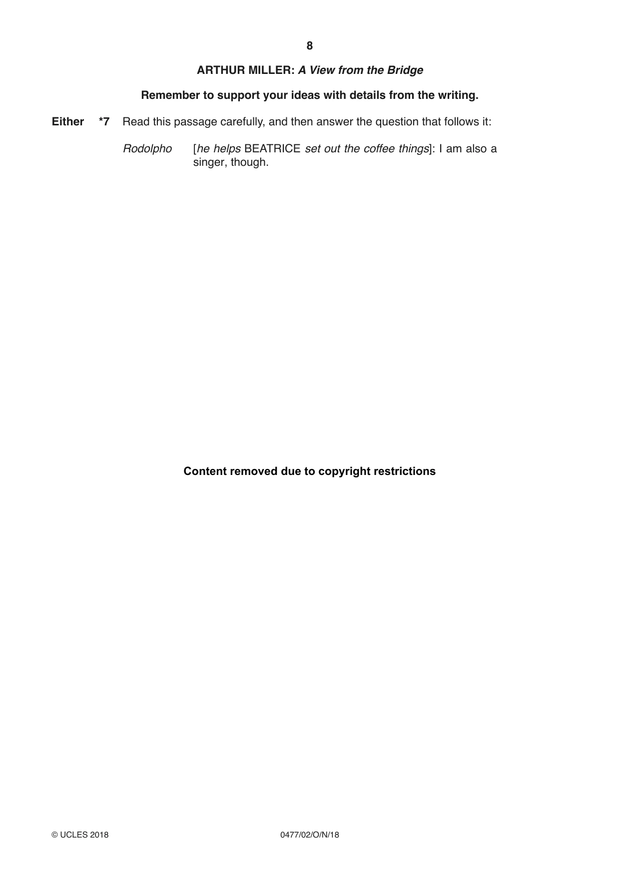 Cambridge IGCSE English - Literature (9-1) (UK only) 0477 2018 Oct/Nov Paper 2 · Variant 0 question paper, page 8 of 12
