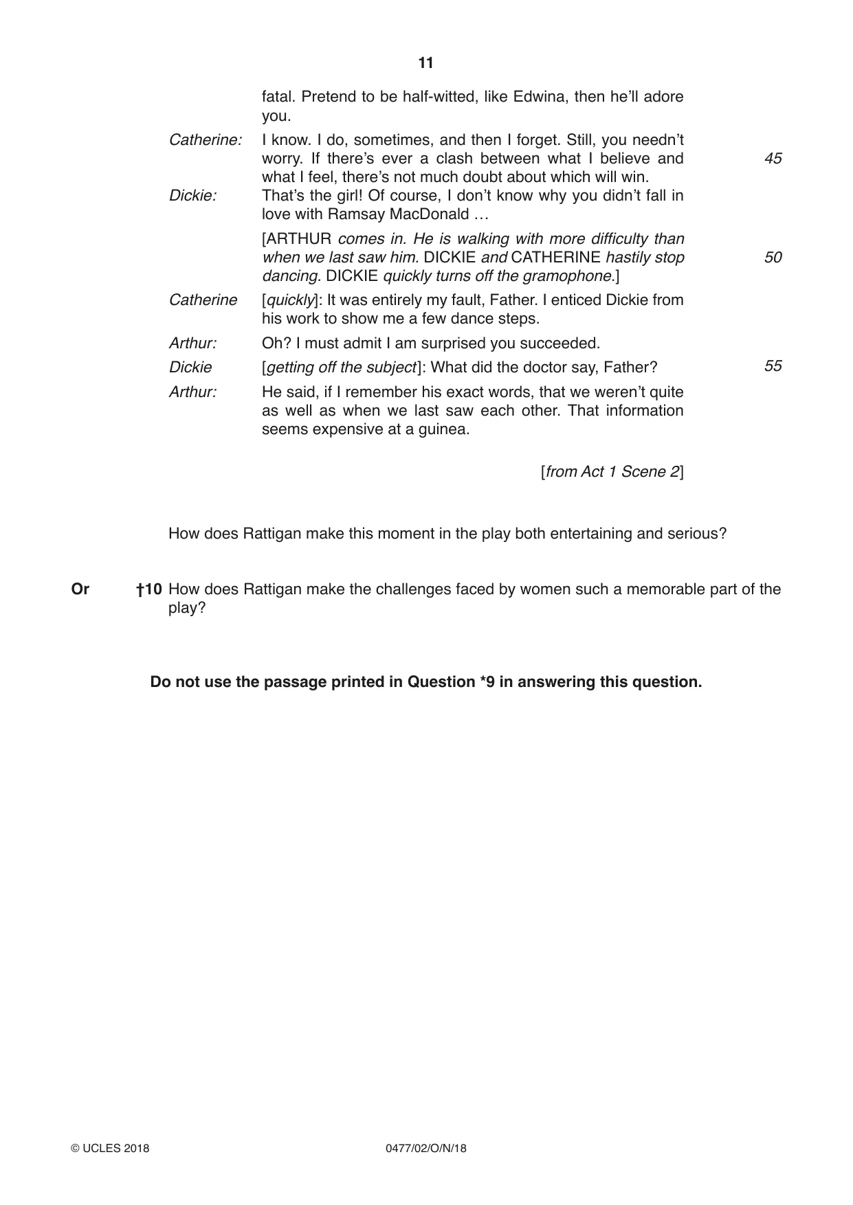 Cambridge IGCSE English - Literature (9-1) (UK only) 0477 2018 Oct/Nov Paper 2 · Variant 0 question paper, page 11 of 12