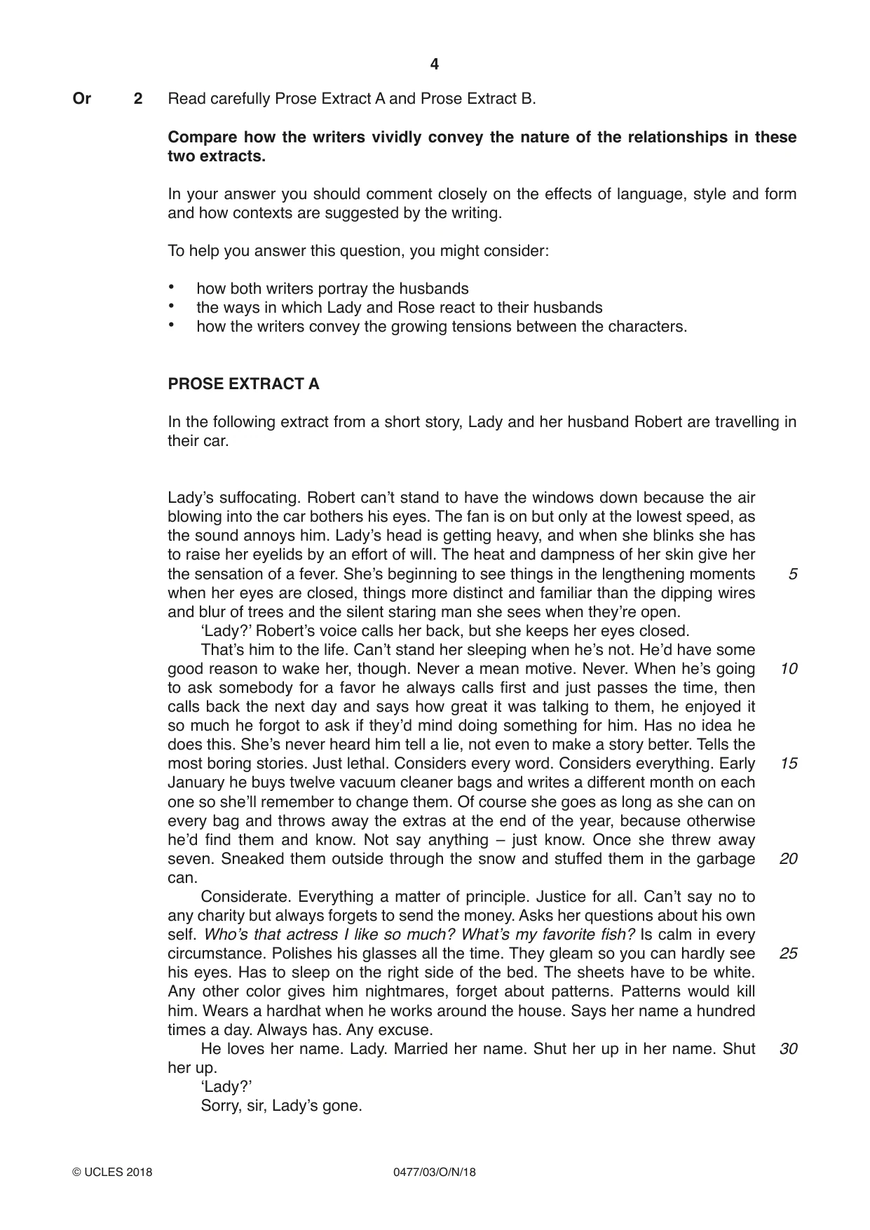 Cambridge IGCSE English - Literature (9-1) (UK only) 0477 2018 Oct/Nov Paper 3 · Variant 0 question paper, page 4 of 8