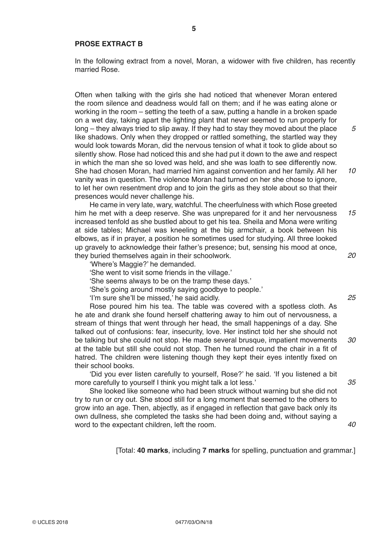 Cambridge IGCSE English - Literature (9-1) (UK only) 0477 2018 Oct/Nov Paper 3 · Variant 0 question paper, page 5 of 8