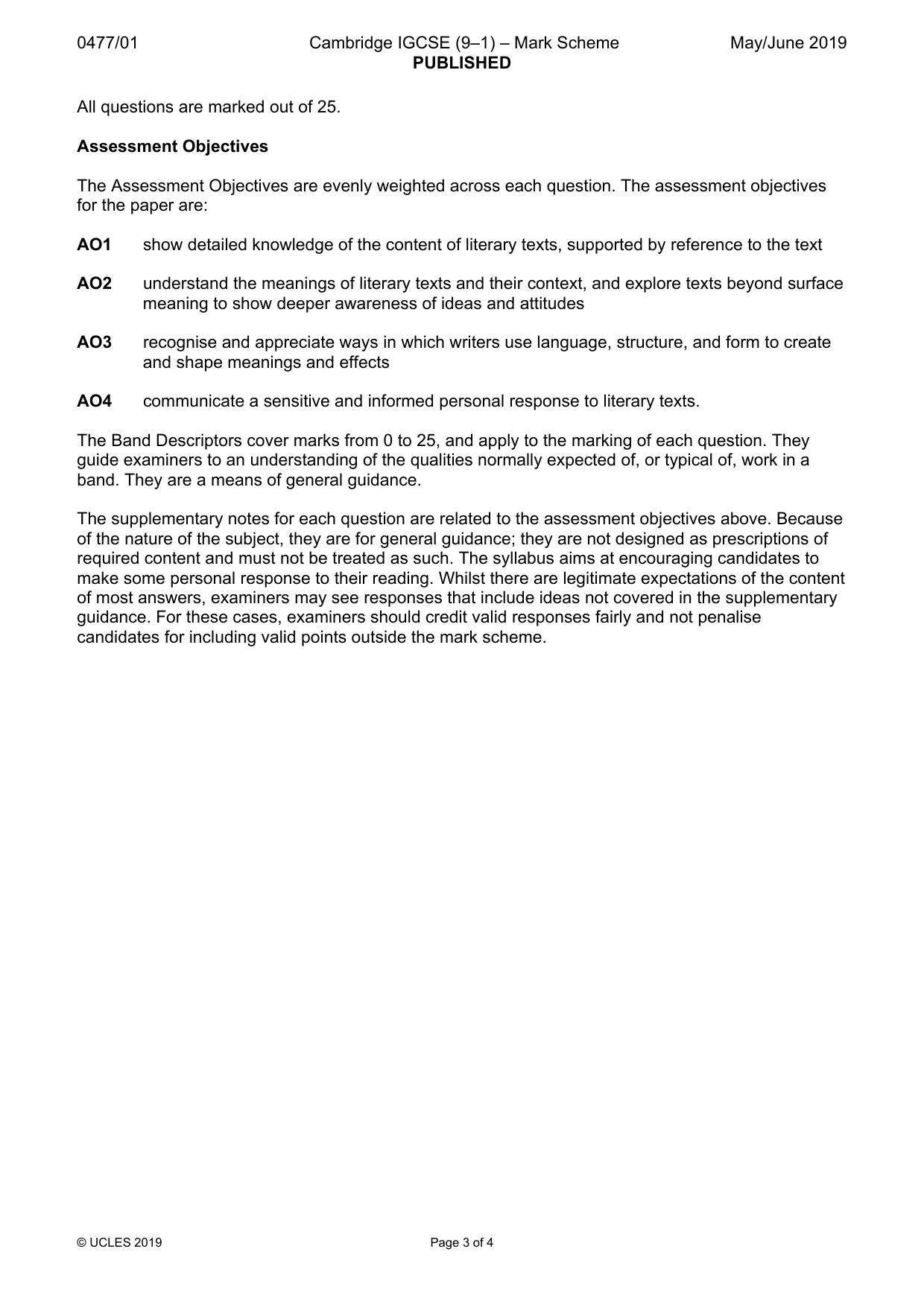 Mark scheme, page 3 of 4