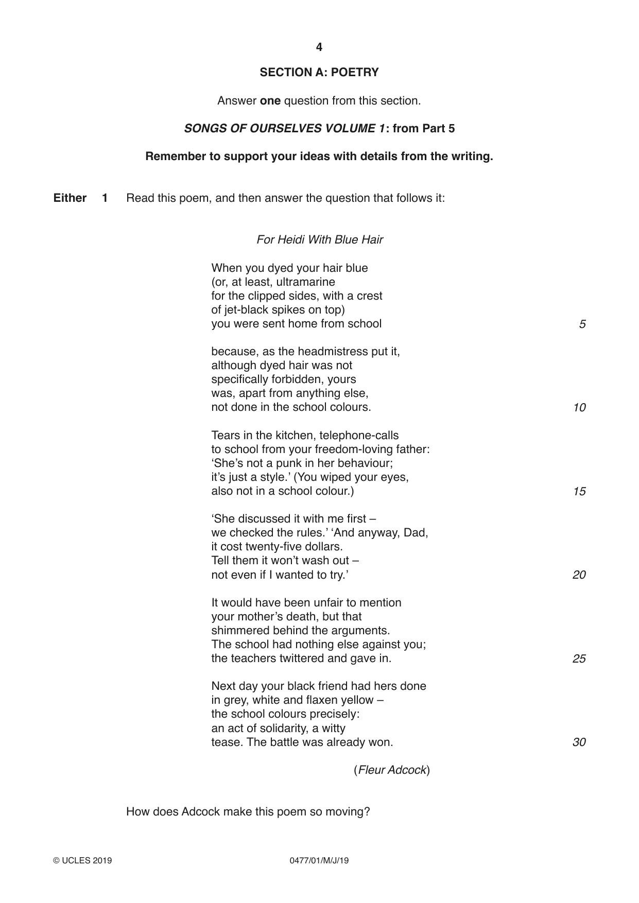Cambridge IGCSE English - Literature (9-1) (UK only) 0477 2019 May/June Paper 1 · Variant 1 question paper, page 4 of 24