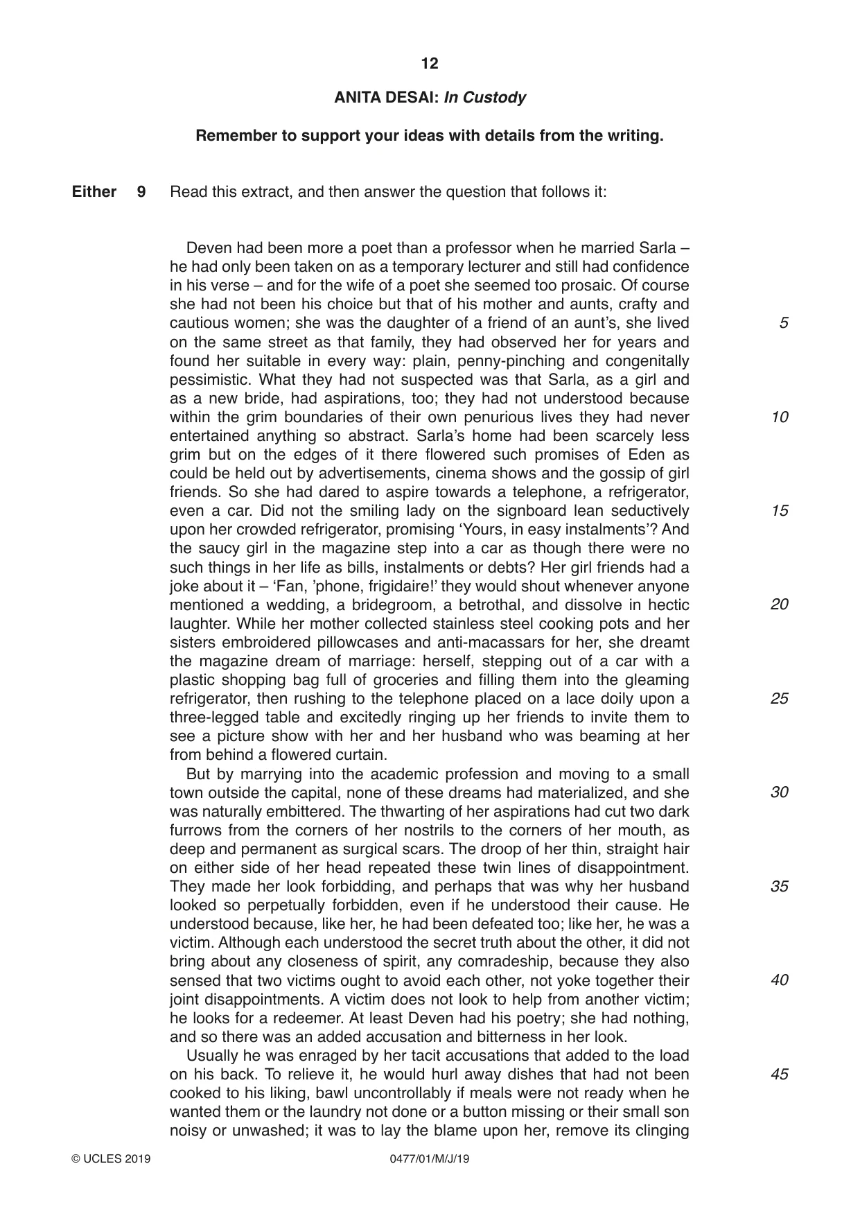 Cambridge IGCSE English - Literature (9-1) (UK only) 0477 2019 May/June Paper 1 · Variant 1 question paper, page 12 of 24