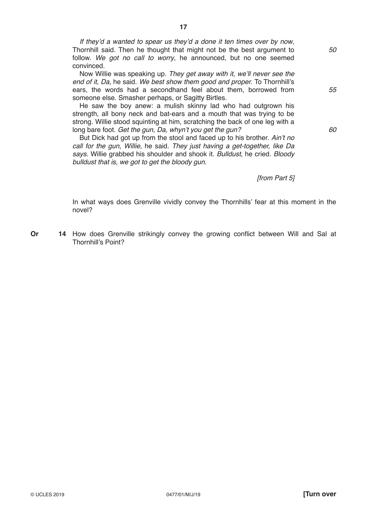 Cambridge IGCSE English - Literature (9-1) (UK only) 0477 2019 May/June Paper 1 · Variant 1 question paper, page 17 of 24