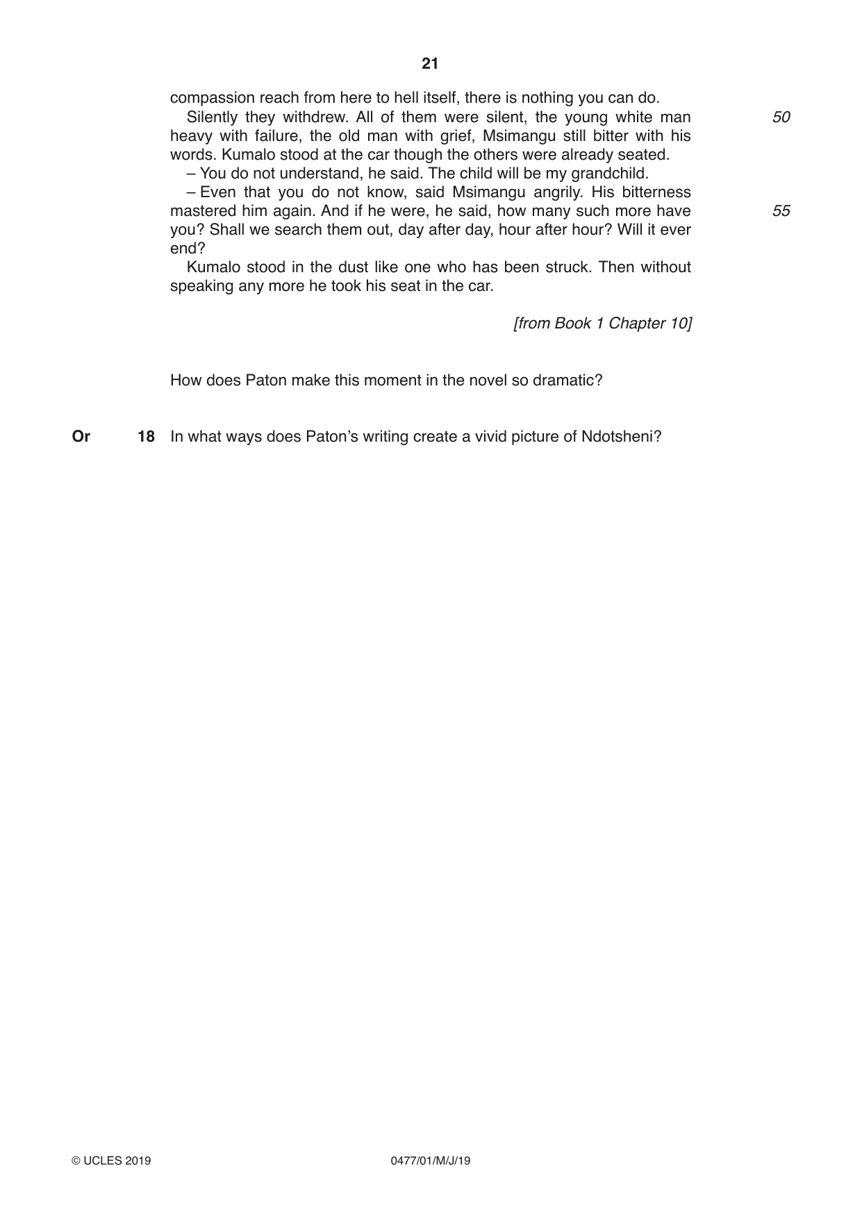 Cambridge IGCSE English - Literature (9-1) (UK only) 0477 2019 May/June Paper 1 · Variant 1 question paper, page 21 of 24