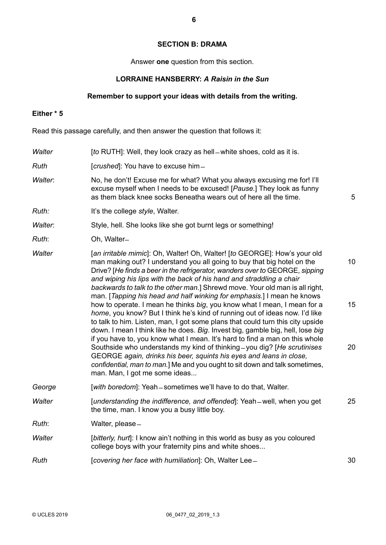 Cambridge IGCSE English - Literature (9-1) (UK only) 0477 2019 May/June Paper 2 · Variant 1 question paper, page 6 of 12