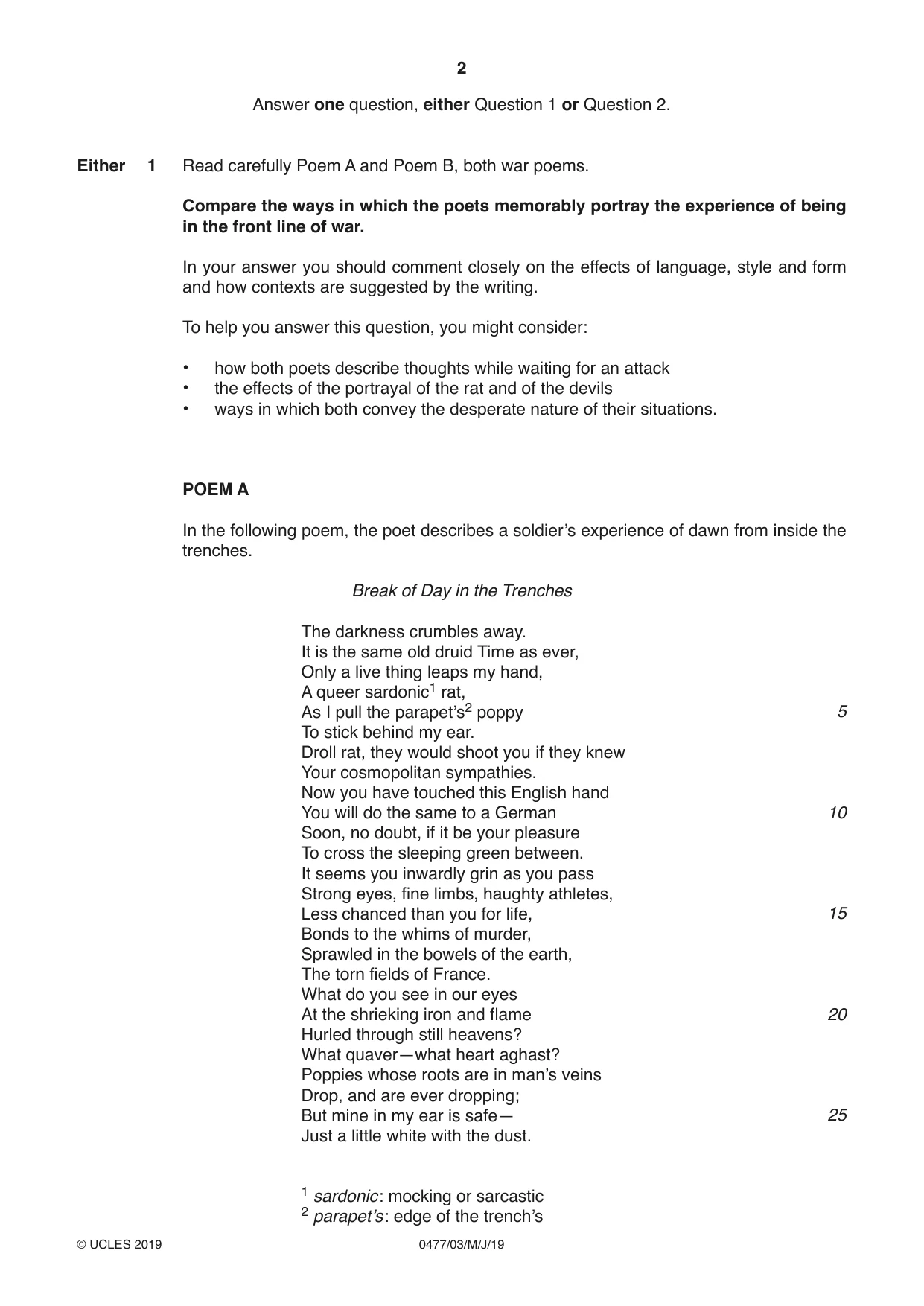 Cambridge IGCSE English - Literature (9-1) (UK only) 0477 2019 May/June Paper 3 · Variant 1 question paper, page 2 of 8