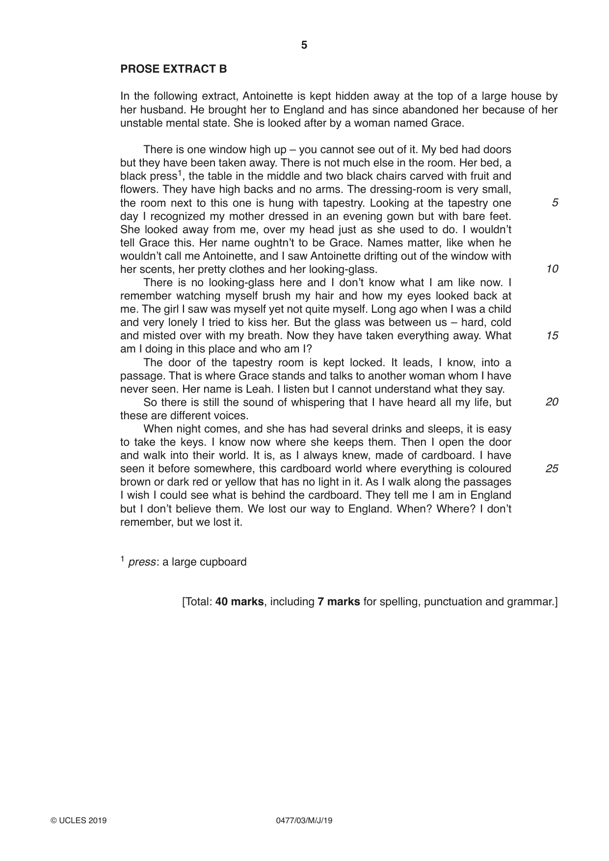 Cambridge IGCSE English - Literature (9-1) (UK only) 0477 2019 May/June Paper 3 · Variant 1 question paper, page 5 of 8