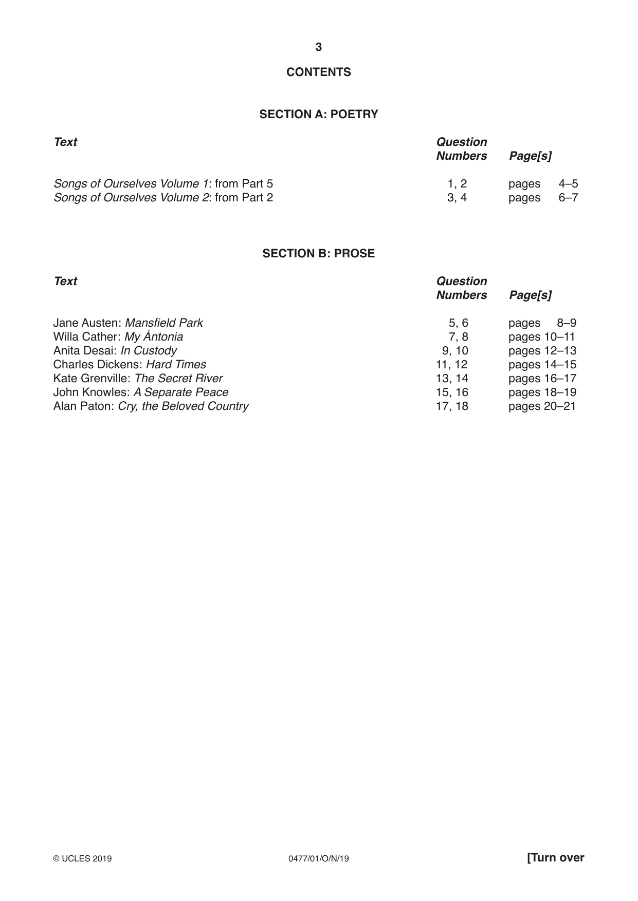 Cambridge IGCSE English - Literature (9-1) (UK only) 0477 2019 Oct/Nov Paper 1 · Variant 0 question paper, page 3 of 24