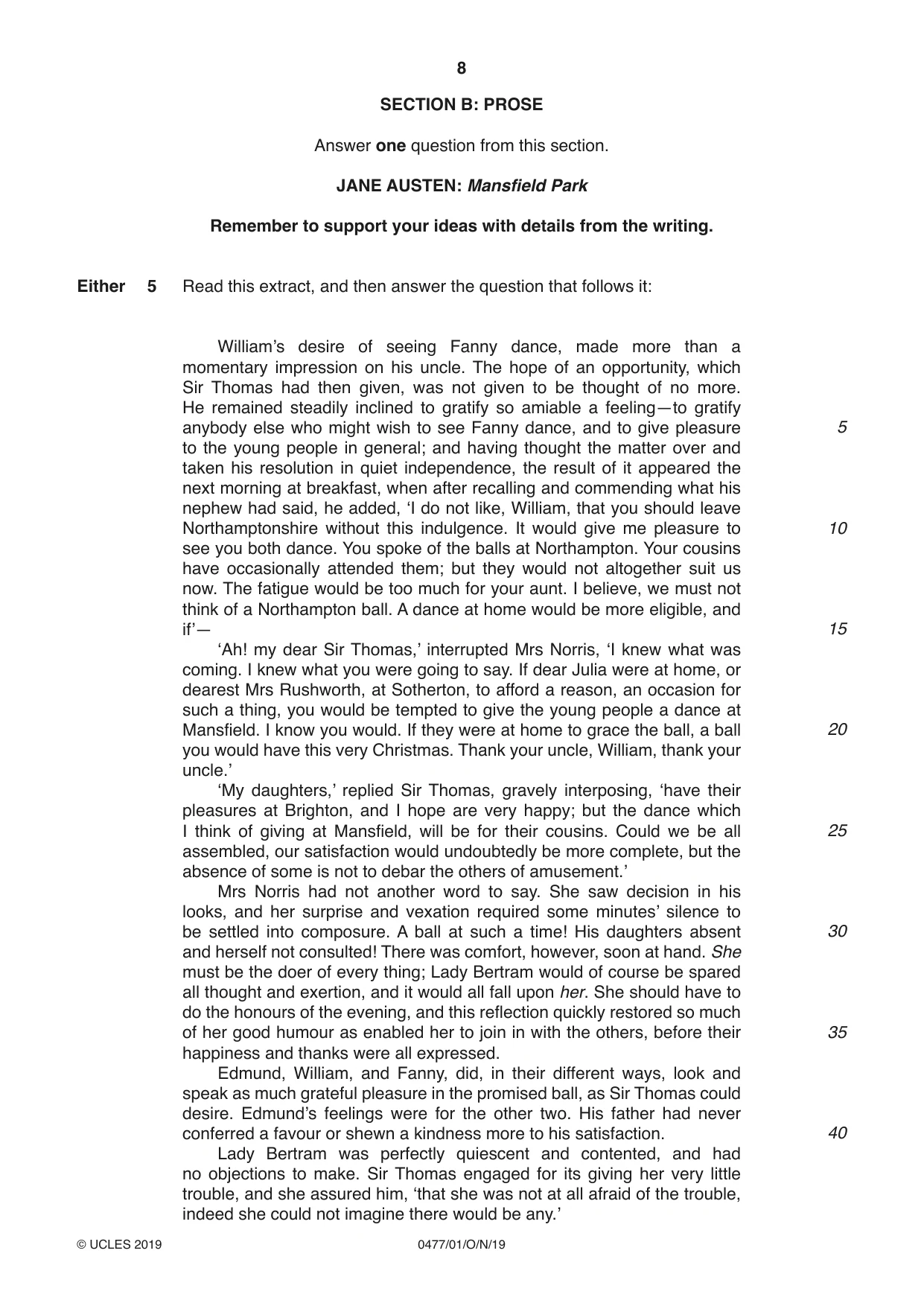 Cambridge IGCSE English - Literature (9-1) (UK only) 0477 2019 Oct/Nov Paper 1 · Variant 0 question paper, page 8 of 24