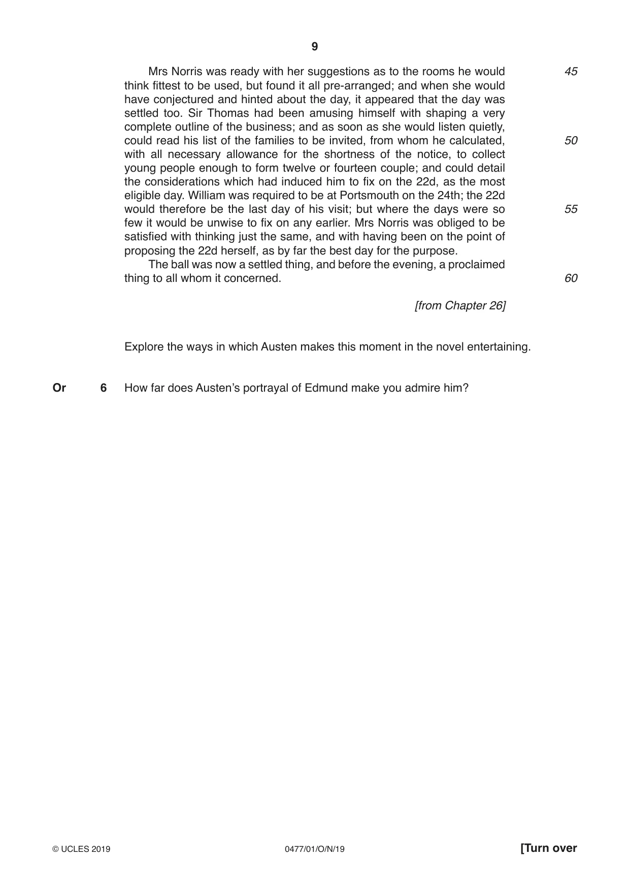 Cambridge IGCSE English - Literature (9-1) (UK only) 0477 2019 Oct/Nov Paper 1 · Variant 0 question paper, page 9 of 24