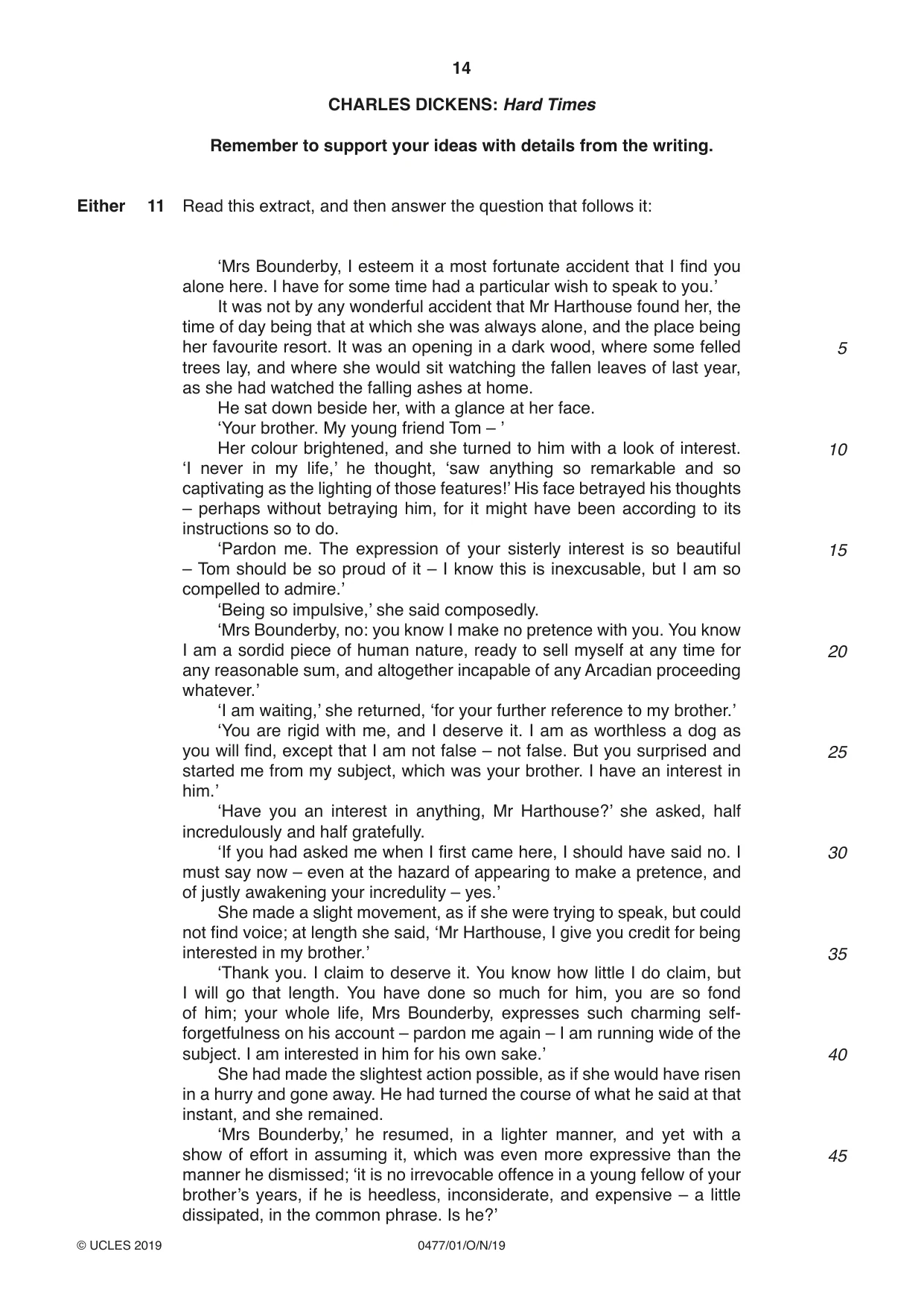 Cambridge IGCSE English - Literature (9-1) (UK only) 0477 2019 Oct/Nov Paper 1 · Variant 0 question paper, page 14 of 24