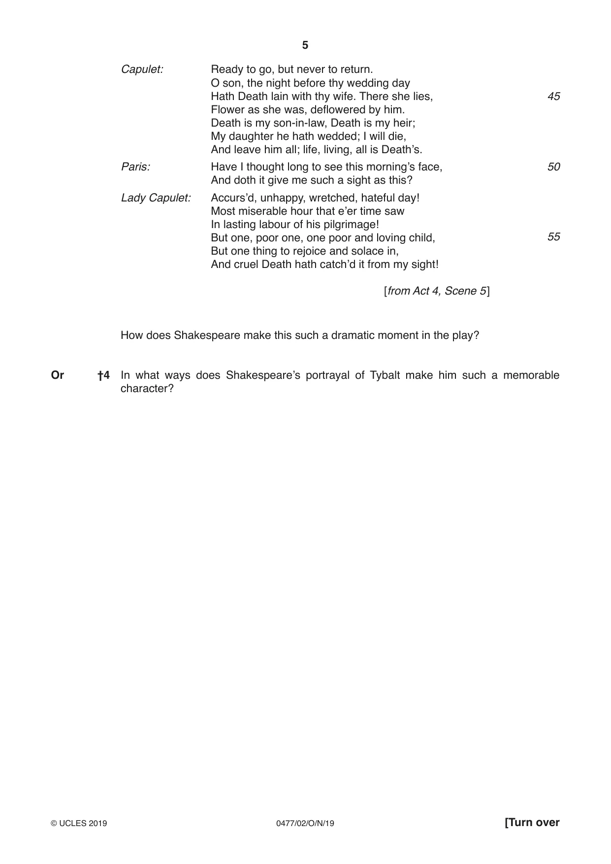 Cambridge IGCSE English - Literature (9-1) (UK only) 0477 2019 Oct/Nov Paper 2 · Variant 0 question paper, page 5 of 12