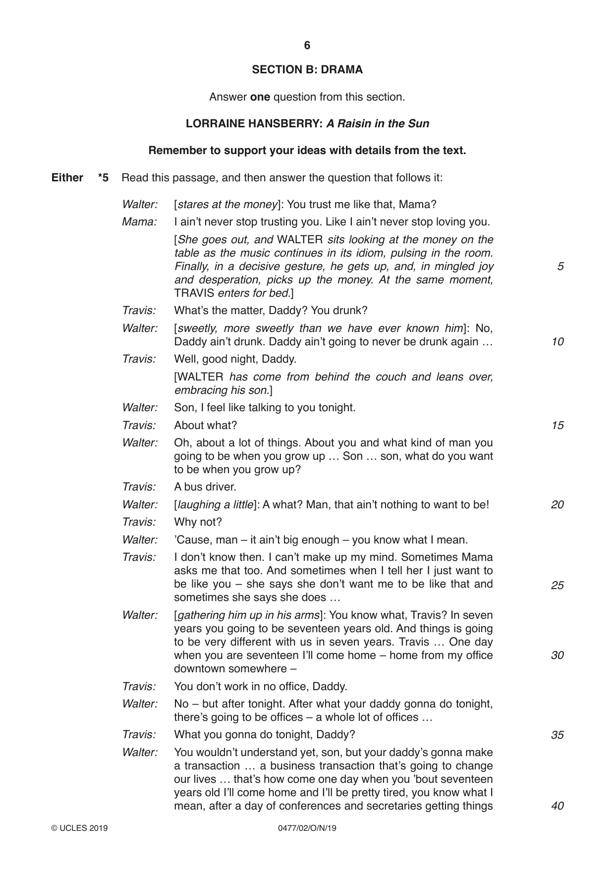 Cambridge IGCSE English - Literature (9-1) (UK only) 0477 2019 Oct/Nov Paper 2 · Variant 0 question paper, page 6 of 12