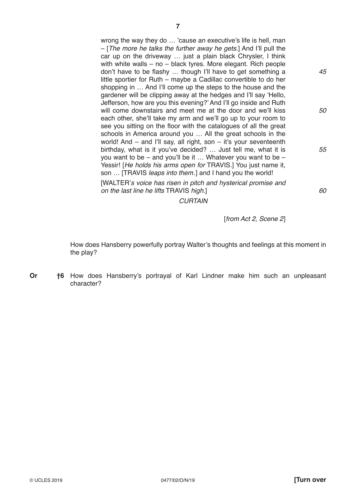 Cambridge IGCSE English - Literature (9-1) (UK only) 0477 2019 Oct/Nov Paper 2 · Variant 0 question paper, page 7 of 12