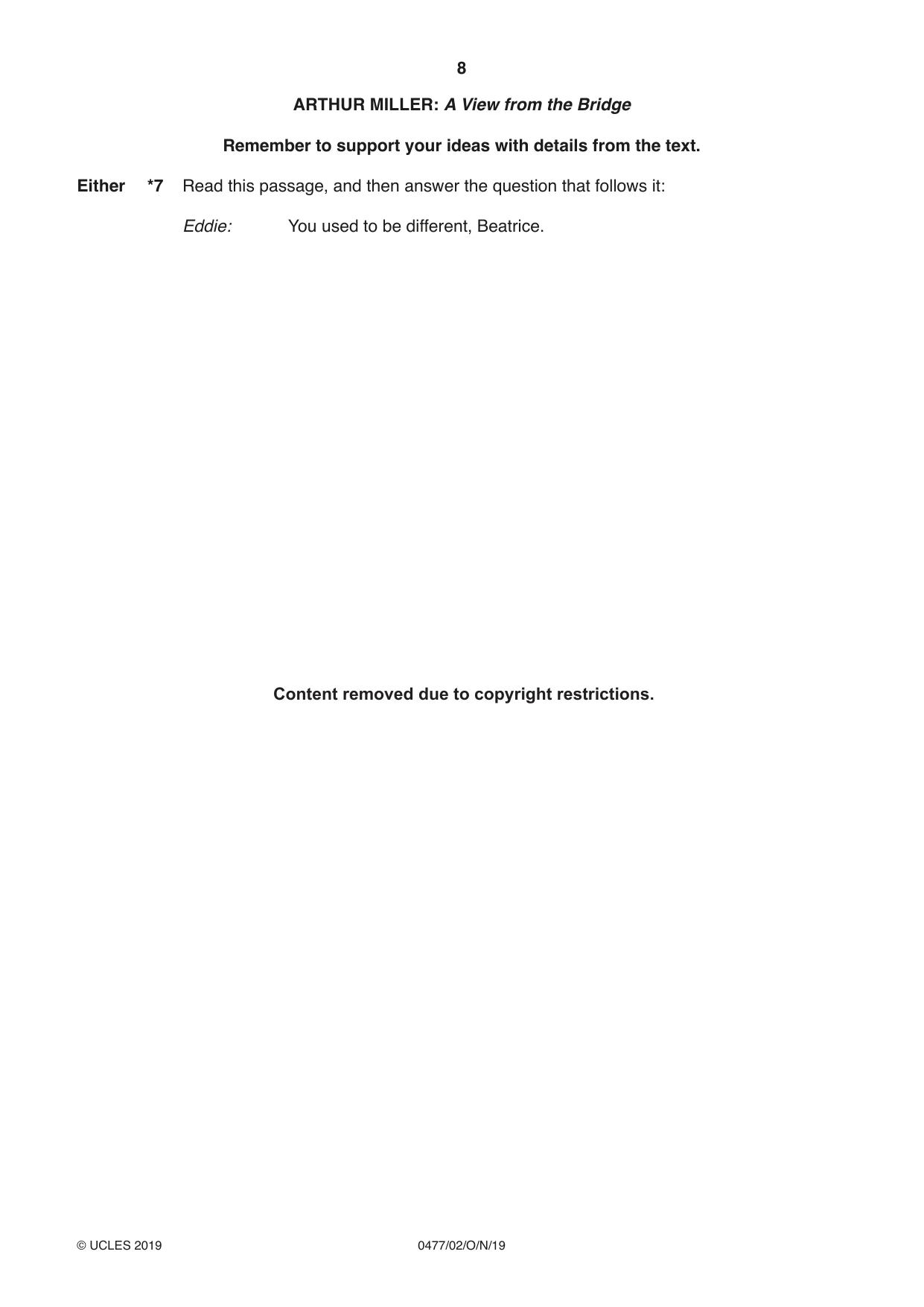 Cambridge IGCSE English - Literature (9-1) (UK only) 0477 2019 Oct/Nov Paper 2 · Variant 0 question paper, page 8 of 12