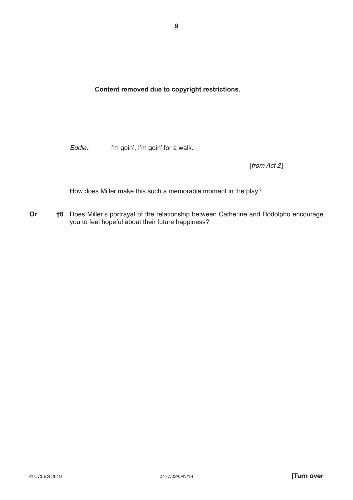 Cambridge IGCSE English - Literature (9-1) (UK only) 0477 2019 Oct/Nov Paper 2 · Variant 0 question paper, page 9 of 12