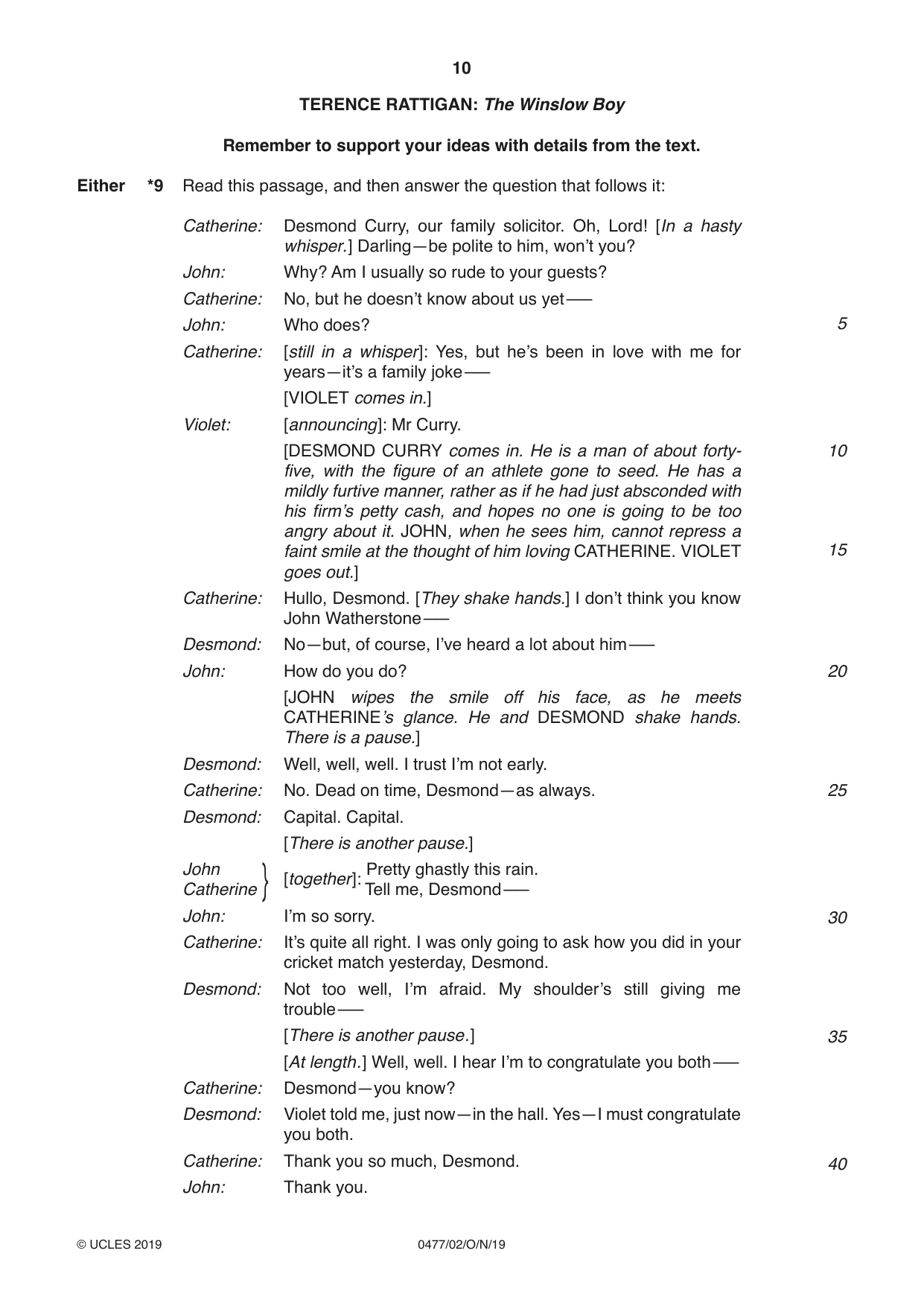 Cambridge IGCSE English - Literature (9-1) (UK only) 0477 2019 Oct/Nov Paper 2 · Variant 0 question paper, page 10 of 12