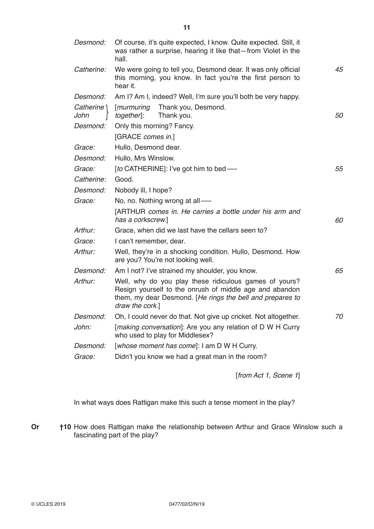 Cambridge IGCSE English - Literature (9-1) (UK only) 0477 2019 Oct/Nov Paper 2 · Variant 0 question paper, page 11 of 12