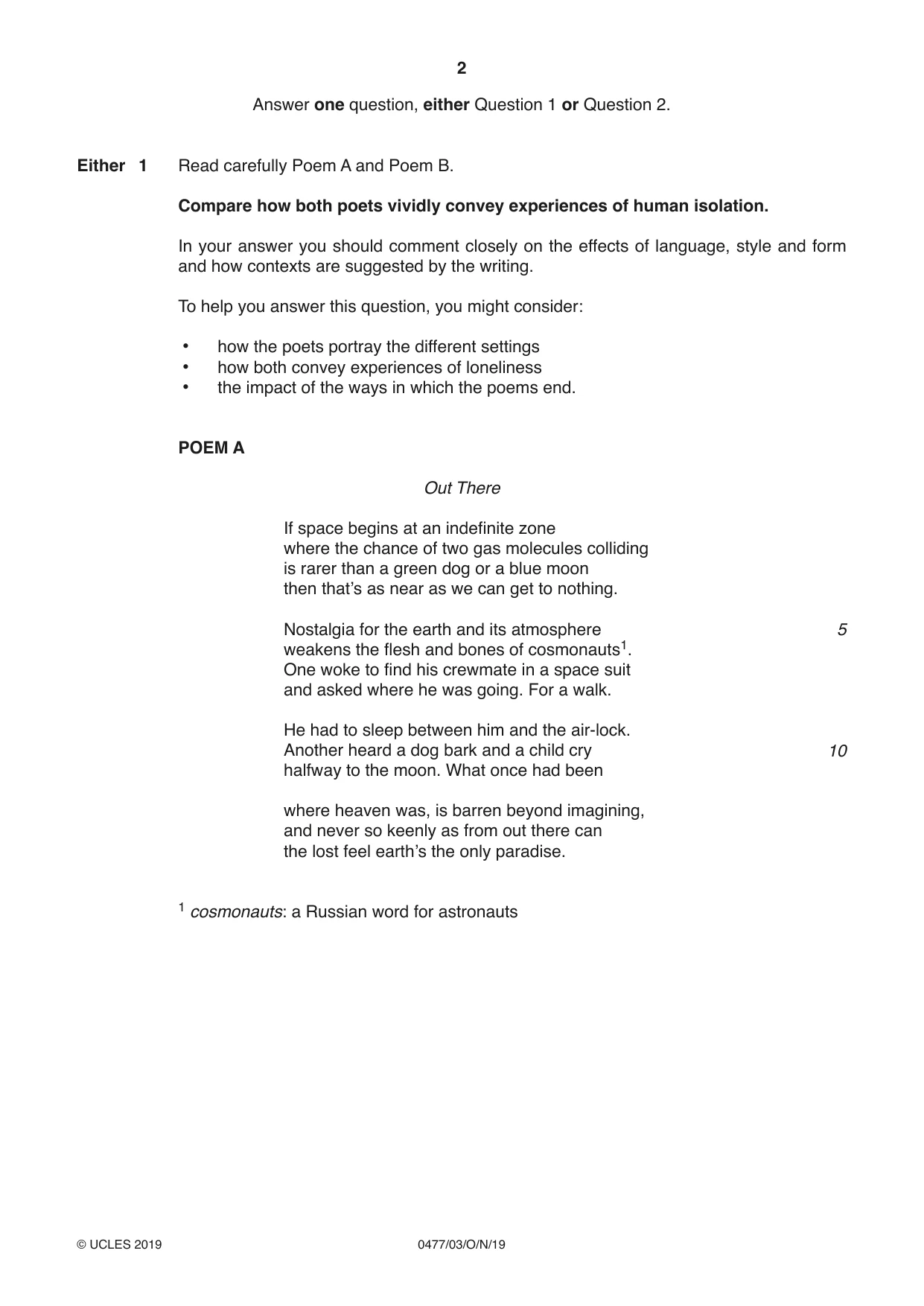 Cambridge IGCSE English - Literature (9-1) (UK only) 0477 2019 Oct/Nov Paper 3 · Variant 0 question paper, page 2 of 8