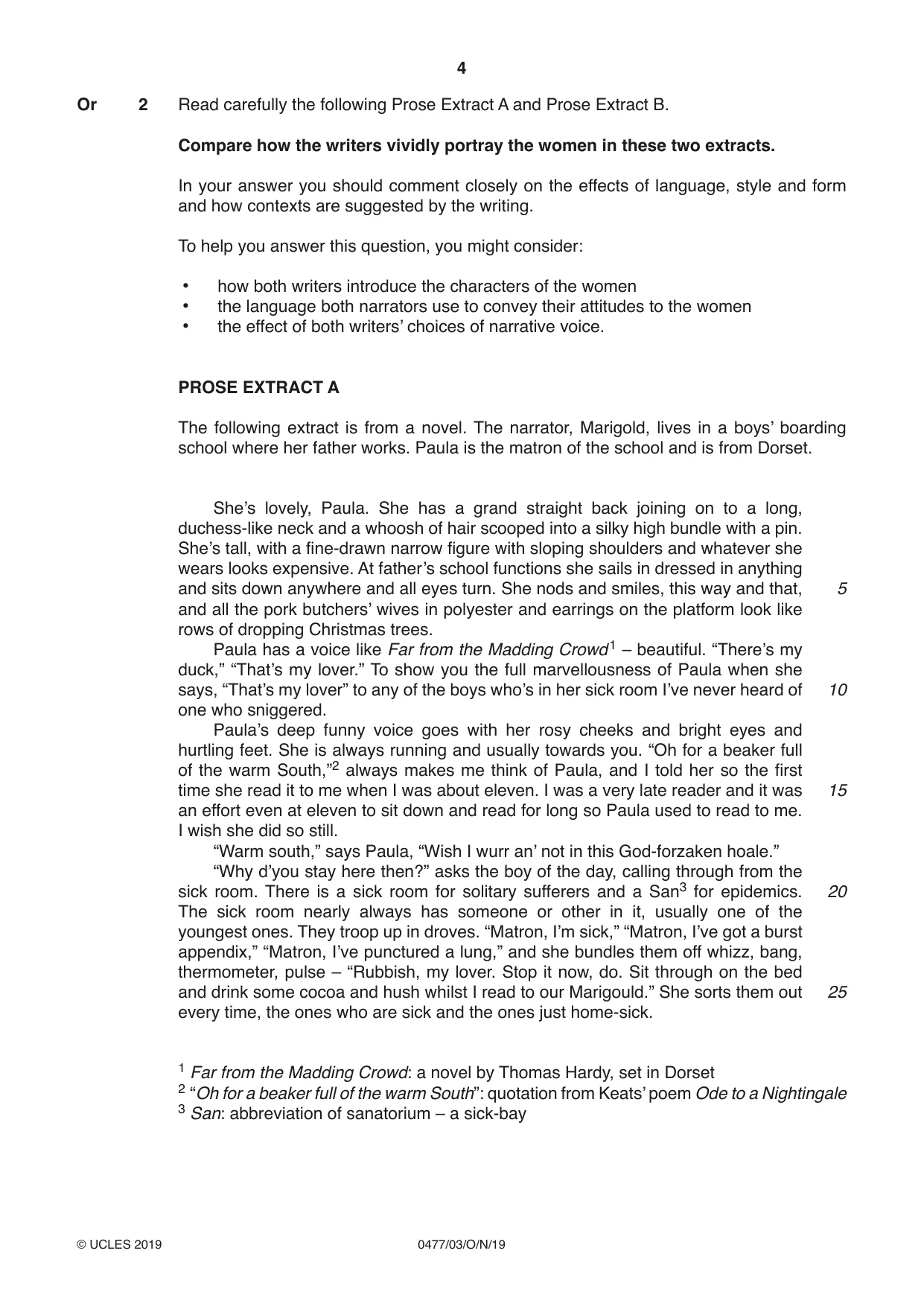 Cambridge IGCSE English - Literature (9-1) (UK only) 0477 2019 Oct/Nov Paper 3 · Variant 0 question paper, page 4 of 8