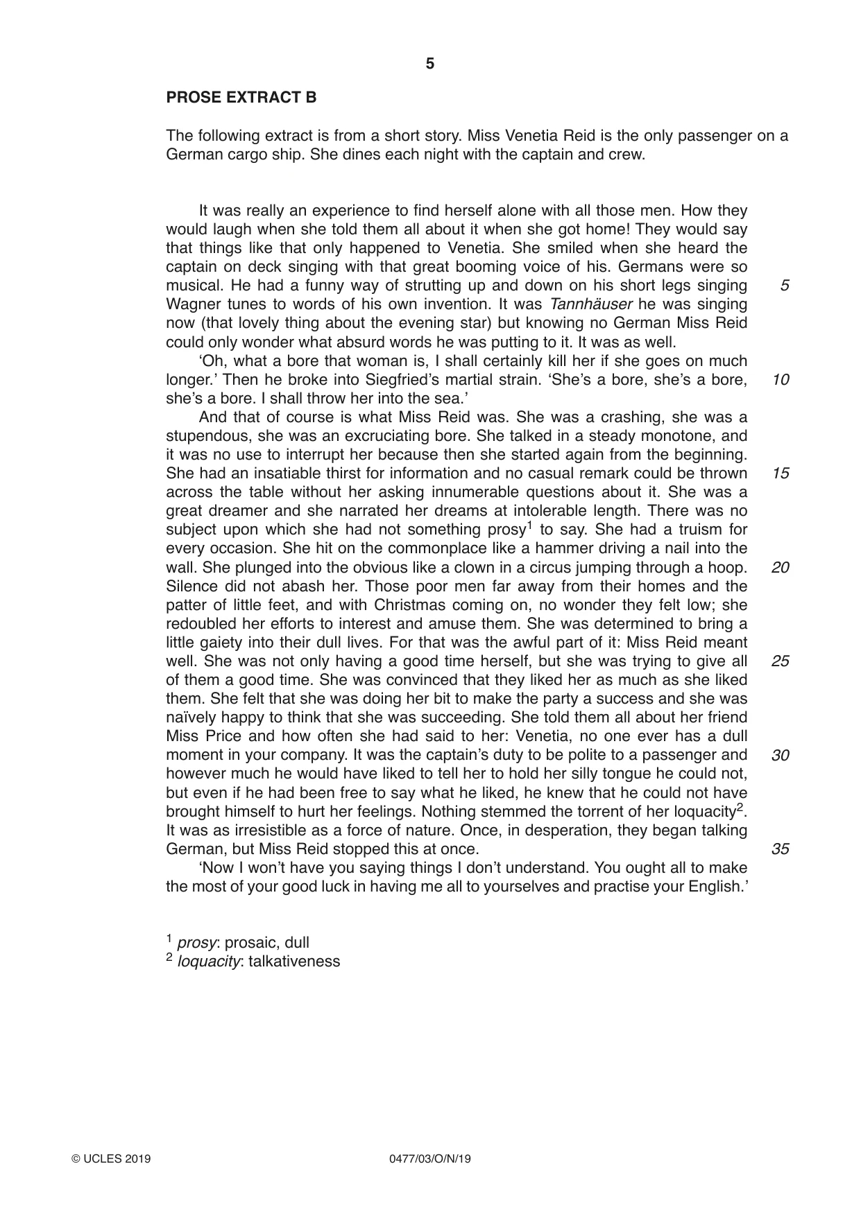 Cambridge IGCSE English - Literature (9-1) (UK only) 0477 2019 Oct/Nov Paper 3 · Variant 0 question paper, page 5 of 8