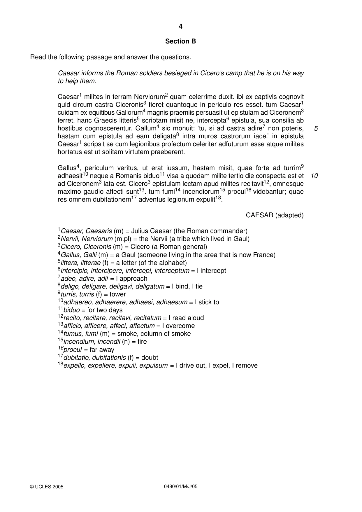 Cambridge IGCSE Latin 0480 2005 May/June Paper 1 · Variant 1 question paper, page 4 of 8
