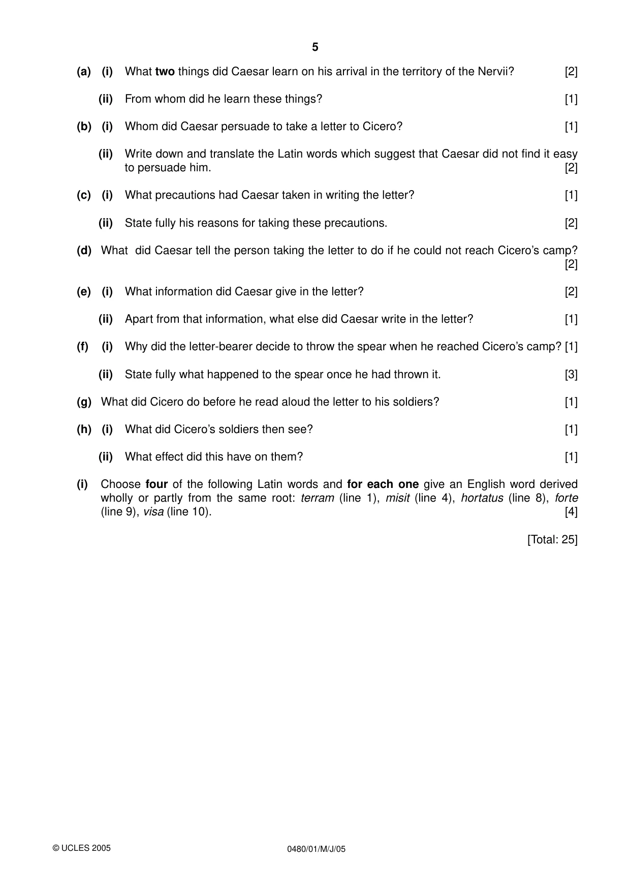 Cambridge IGCSE Latin 0480 2005 May/June Paper 1 · Variant 1 question paper, page 5 of 8