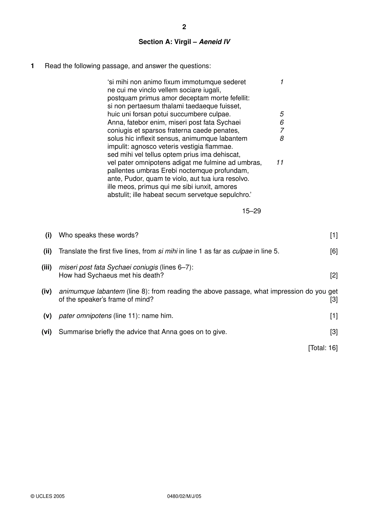 Cambridge IGCSE Latin 0480 2005 May/June Paper 2 · Variant 1 question paper, page 2 of 8