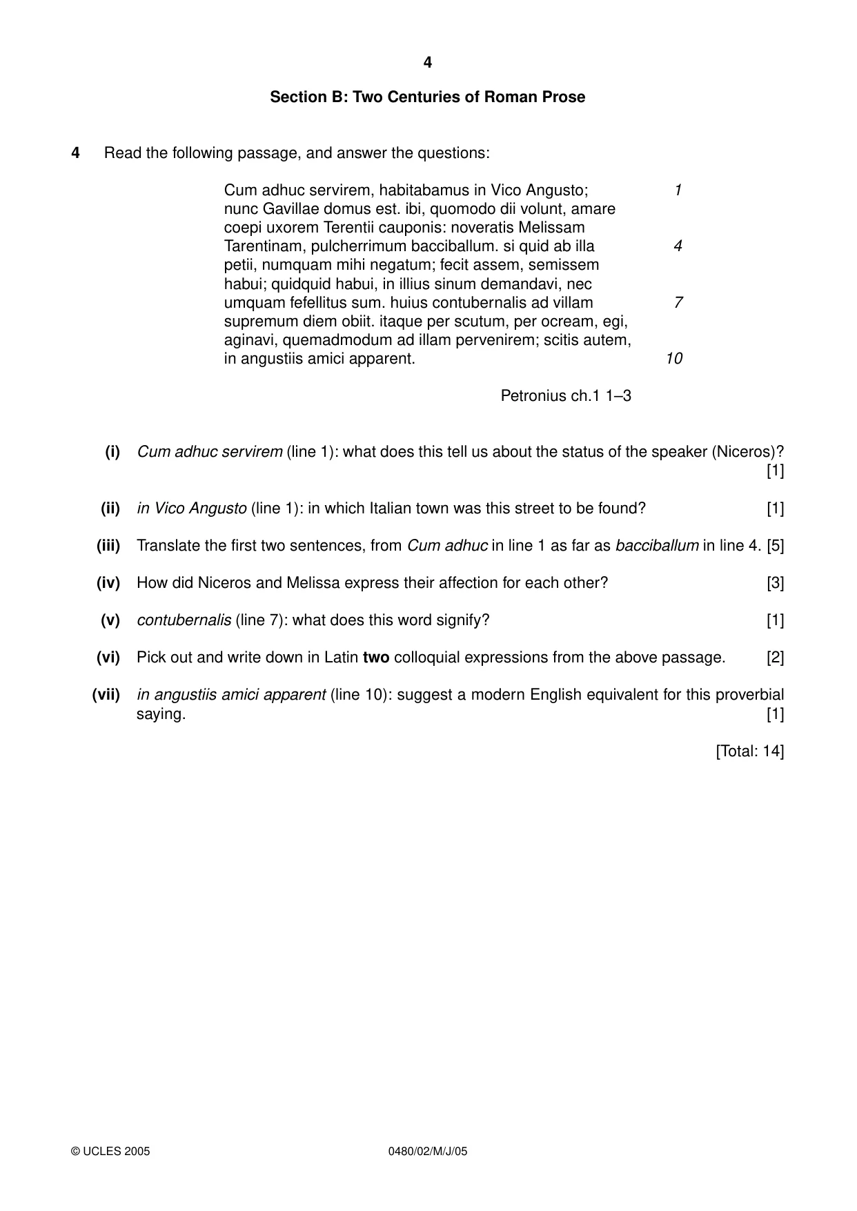 Cambridge IGCSE Latin 0480 2005 May/June Paper 2 · Variant 1 question paper, page 4 of 8