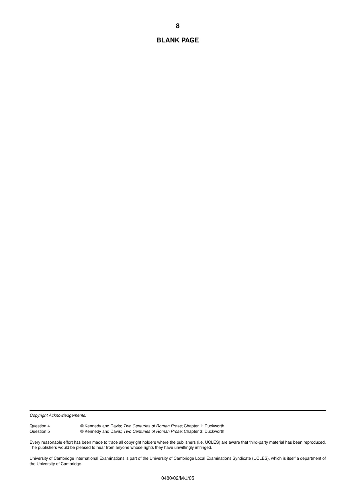 Cambridge IGCSE Latin 0480 2005 May/June Paper 2 · Variant 1 question paper, page 8 of 8