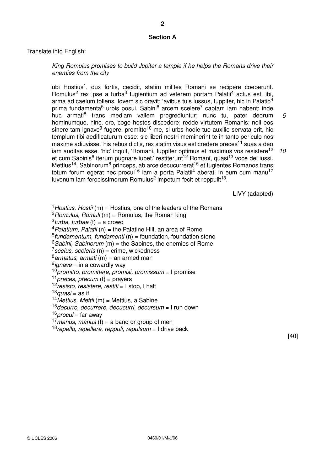 Cambridge IGCSE Latin 0480 2006 May/June Paper 1 · Variant 1 question paper, page 2 of 8