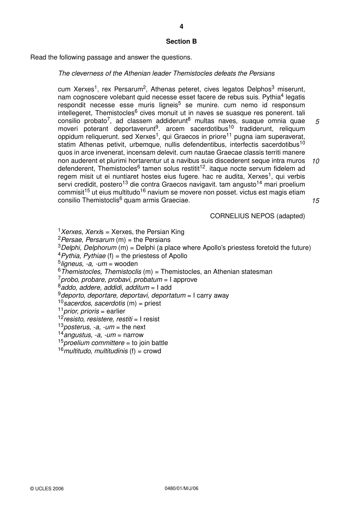 Cambridge IGCSE Latin 0480 2006 May/June Paper 1 · Variant 1 question paper, page 4 of 8