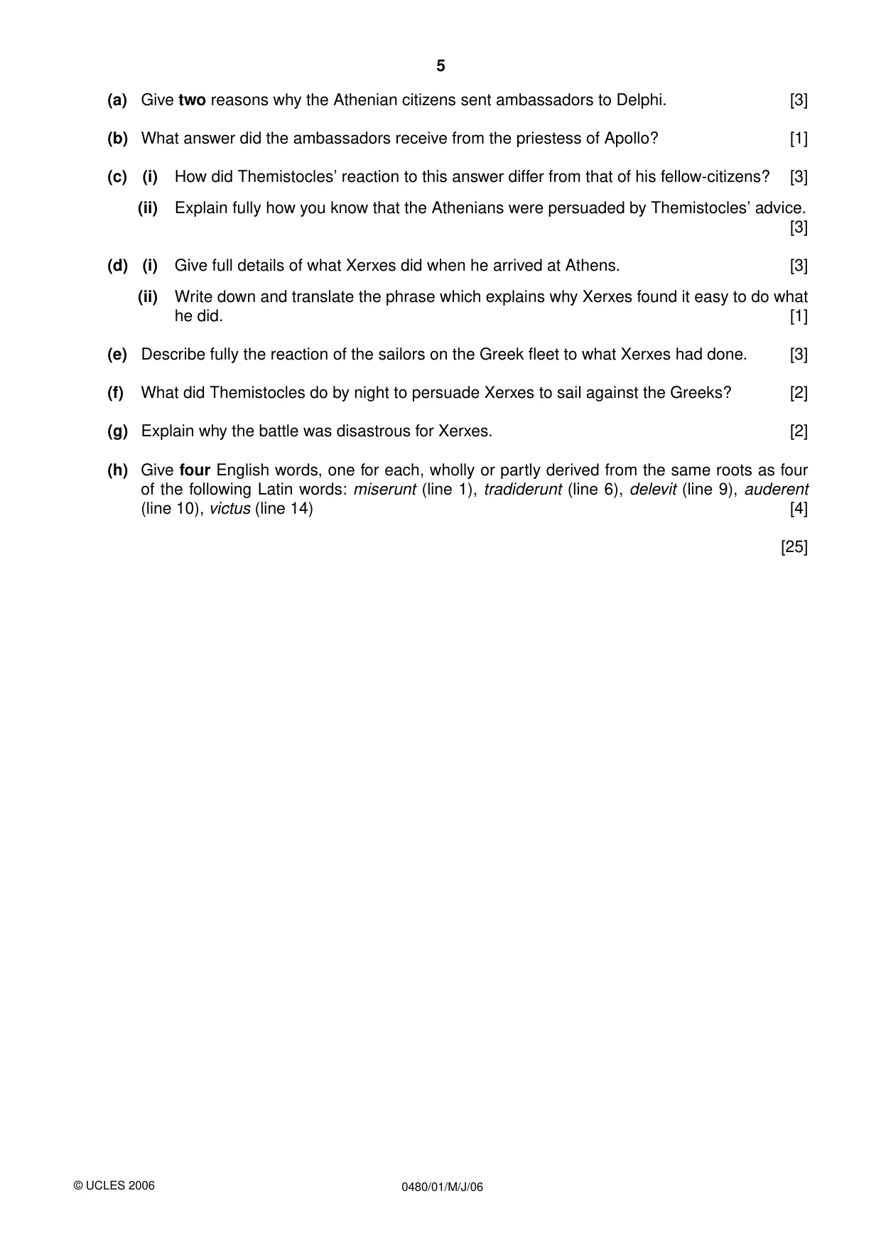 Cambridge IGCSE Latin 0480 2006 May/June Paper 1 · Variant 1 question paper, page 5 of 8
