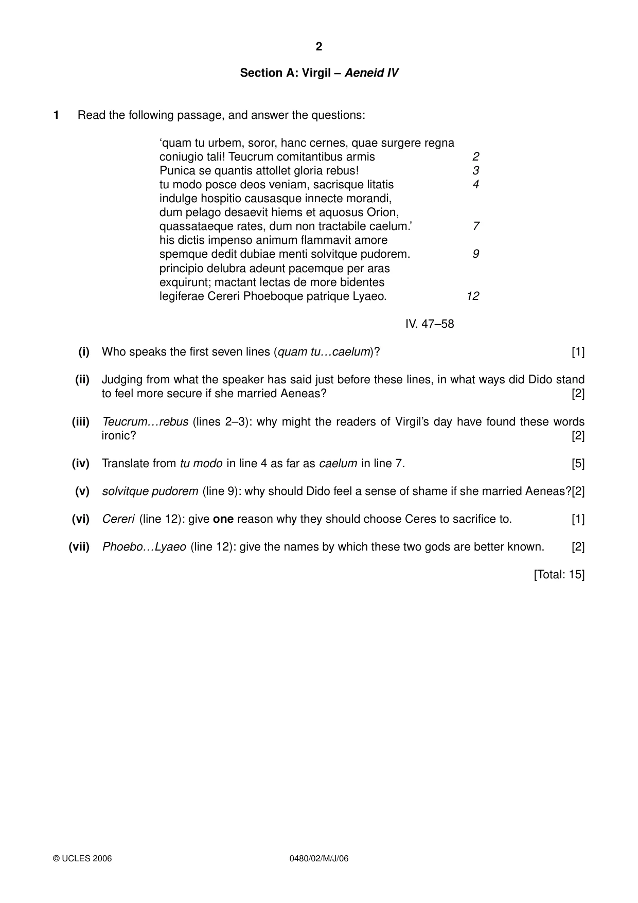Cambridge IGCSE Latin 0480 2006 May/June Paper 2 · Variant 1 question paper, page 2 of 8