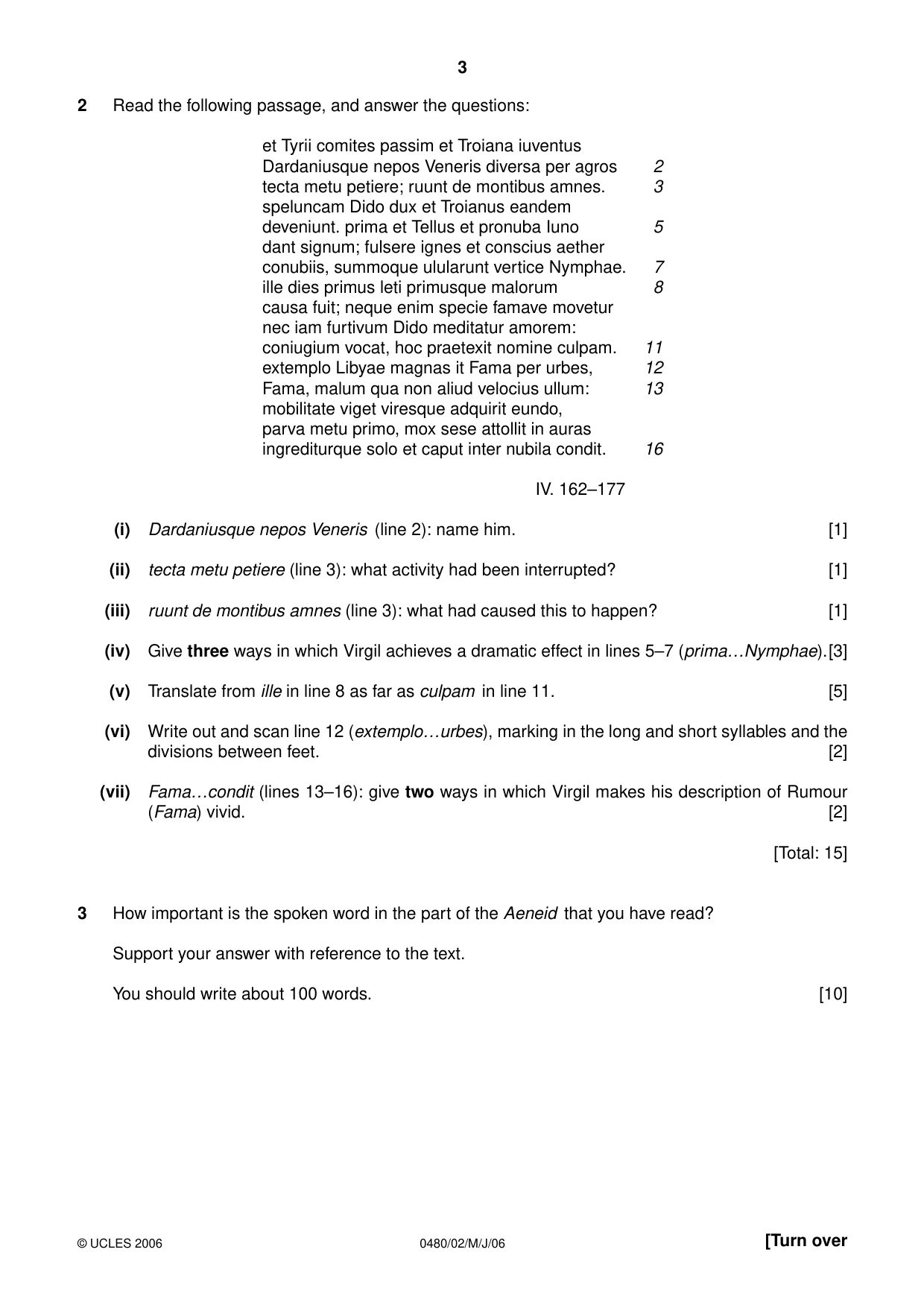 Cambridge IGCSE Latin 0480 2006 May/June Paper 2 · Variant 1 question paper, page 3 of 8