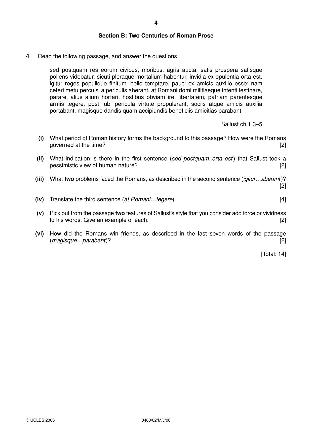 Cambridge IGCSE Latin 0480 2006 May/June Paper 2 · Variant 1 question paper, page 4 of 8
