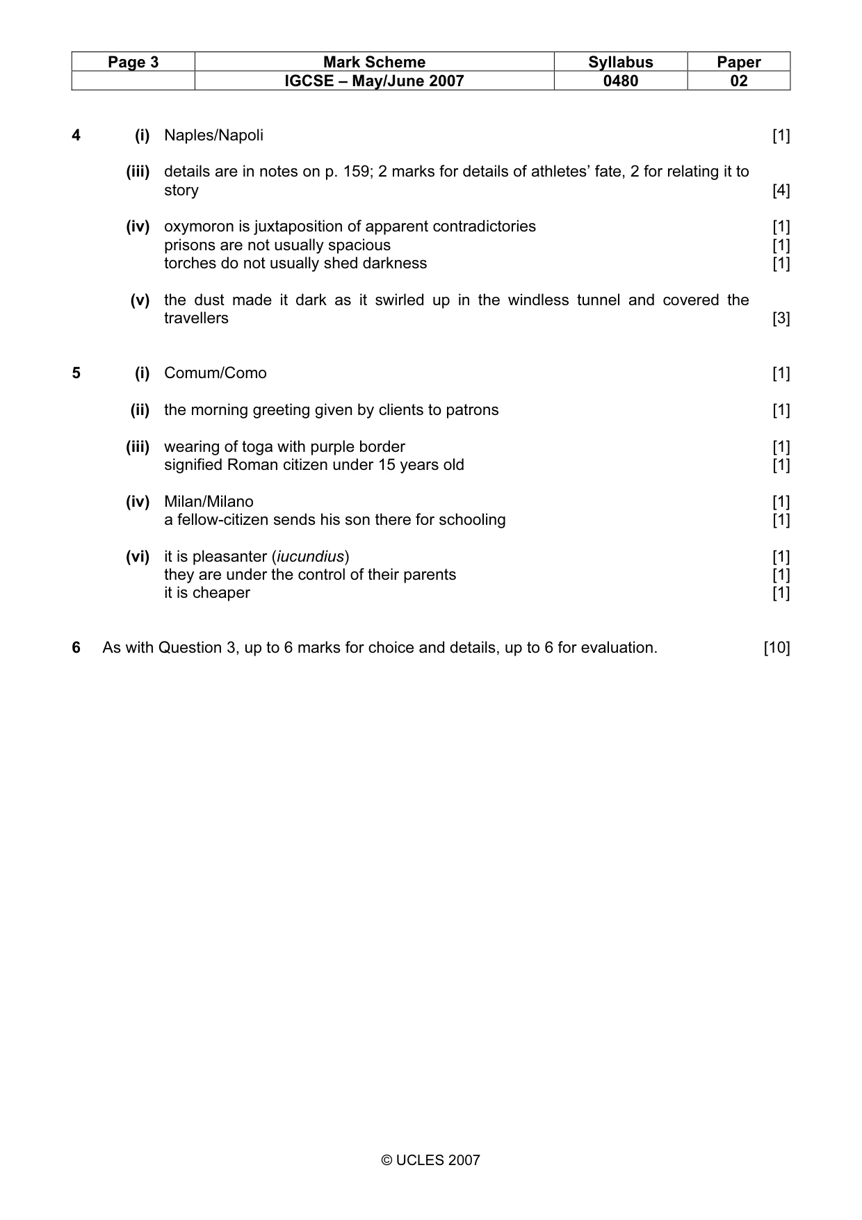 Mark scheme, page 3 of 3
